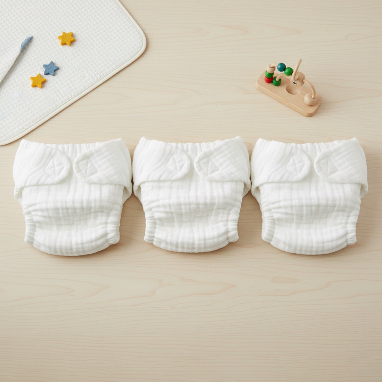 Baby Moo Plain 12 Layer Absorbent Muslin Diaper Pack of 3 - White