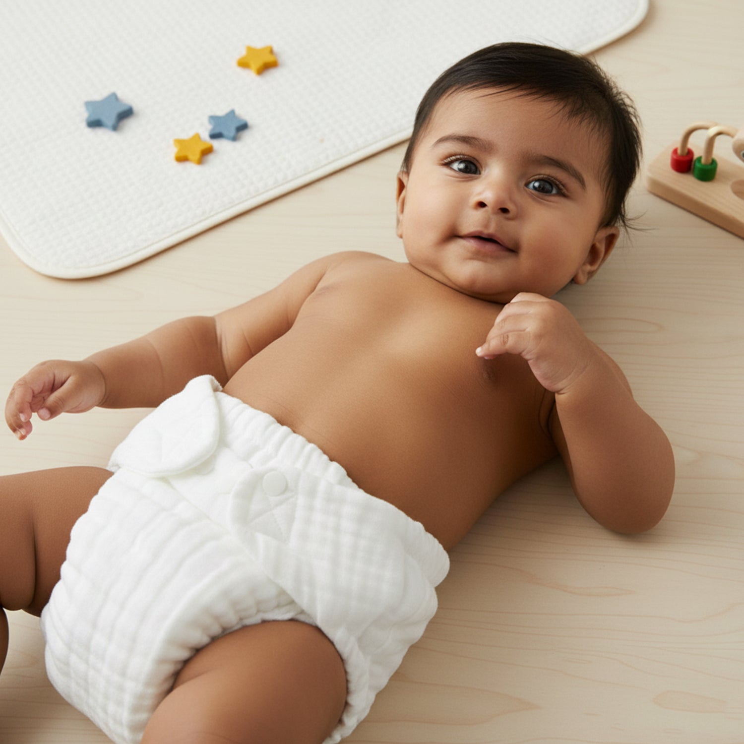 Baby Moo Plain 12 Layer Absorbent Muslin Diaper Pack of 3 - White