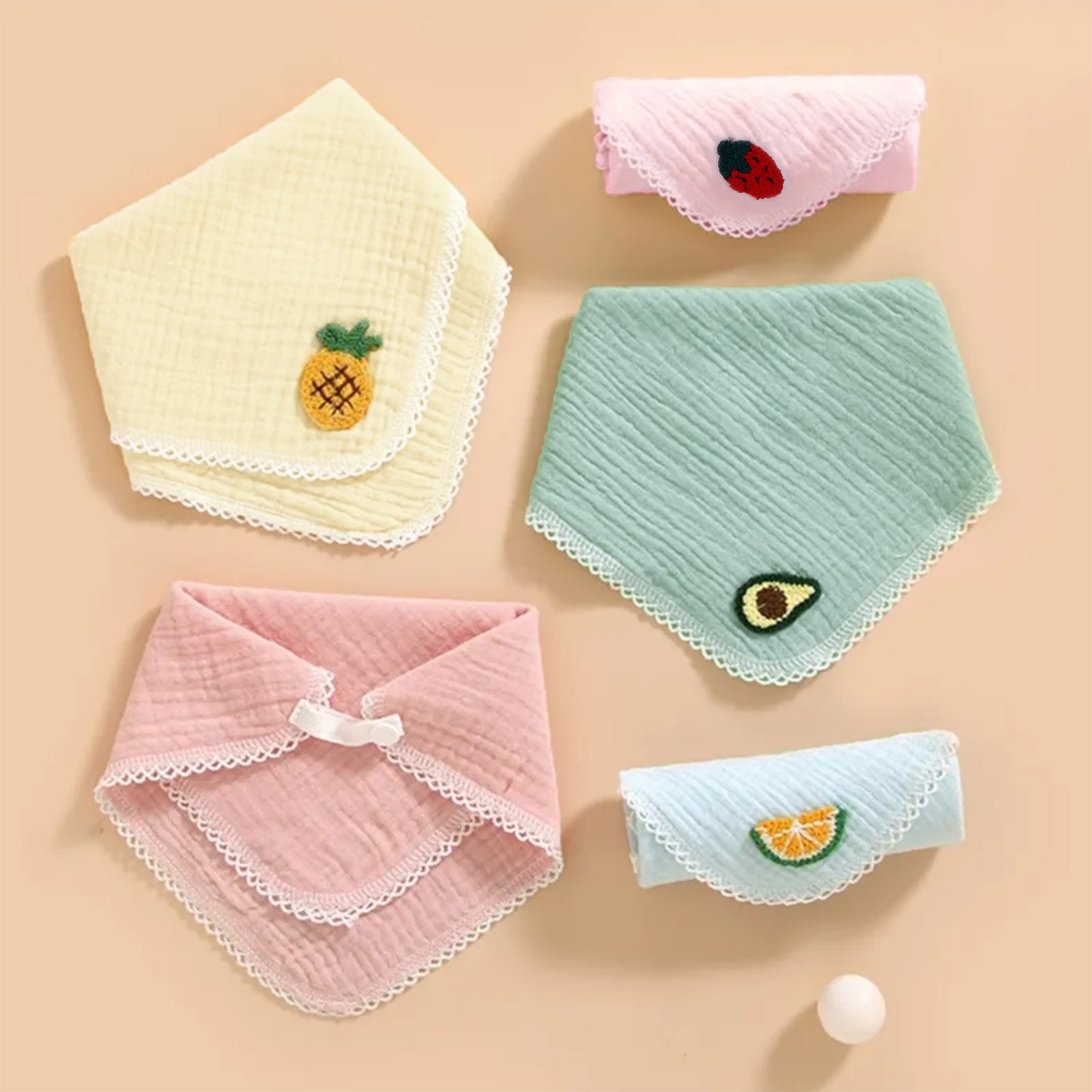 Baby Moo Fruity Multi Functional Saliva Towel 5 Muslin Wash Cloth - Multicolor