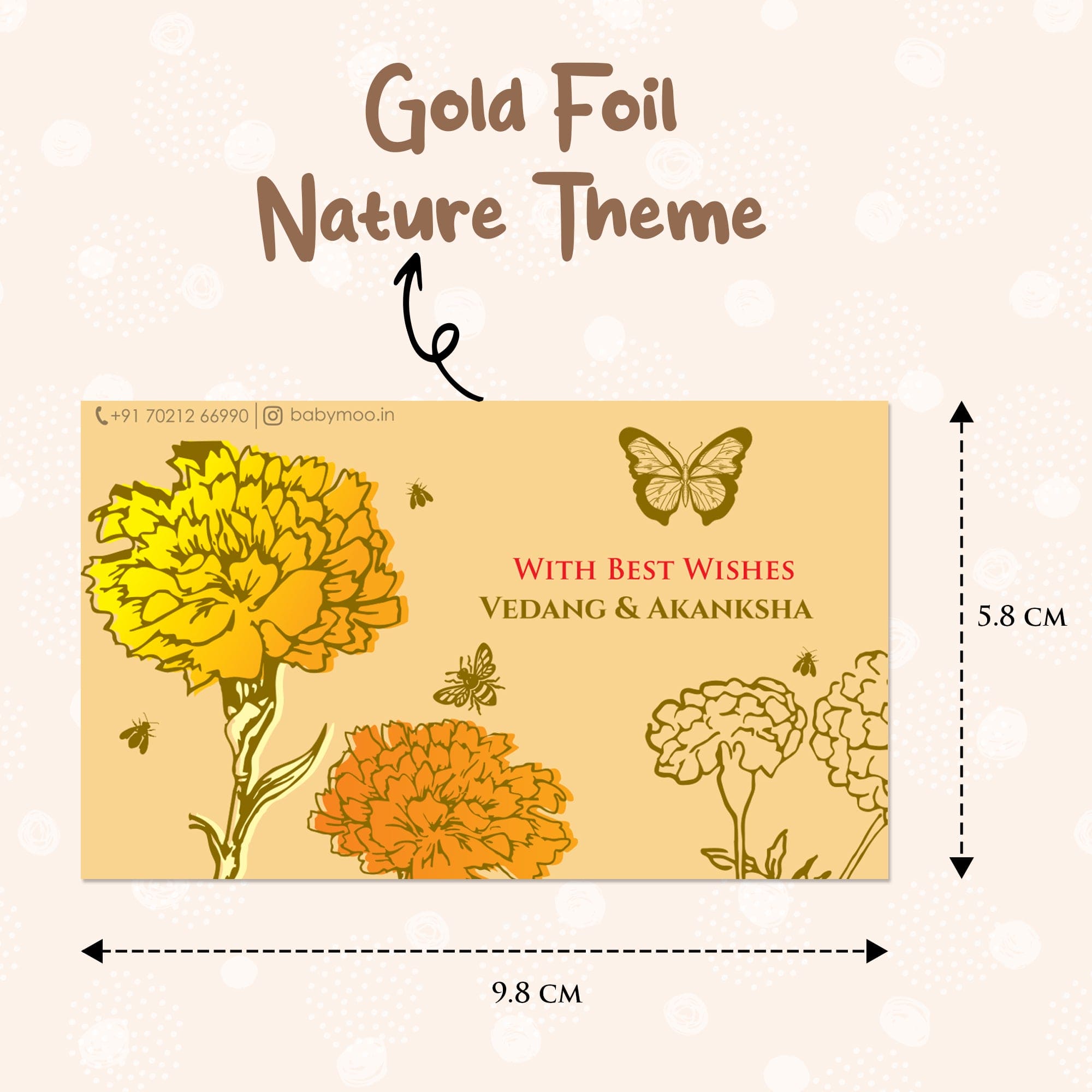 Baby Moo Nature 40 Gift Card Pack Personalised Gold Foil Premium Wish Tags - Brown