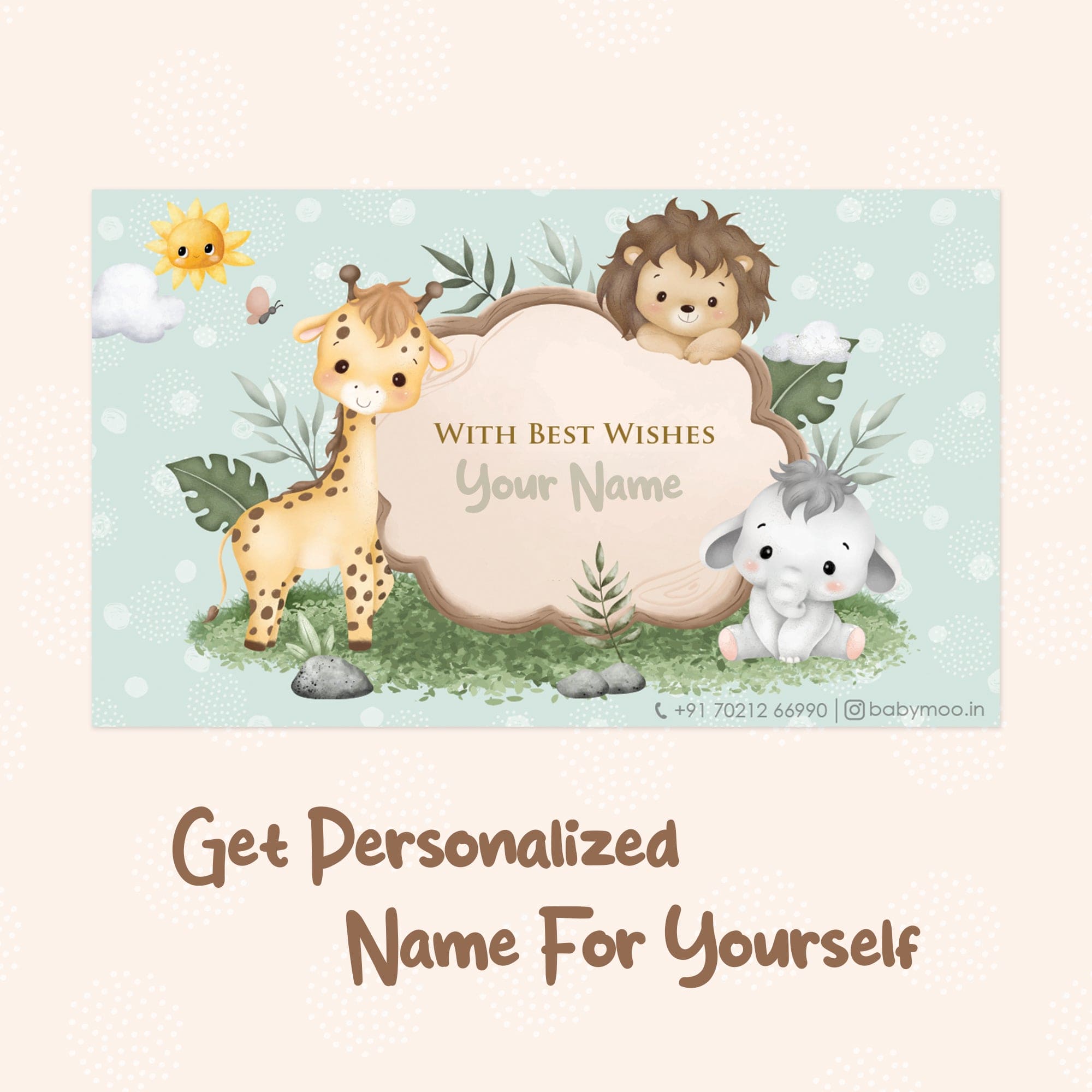 Baby Moo Welcome to Jungle 40 Gift Card Pack Personalised Wish Tags - Mint Green
