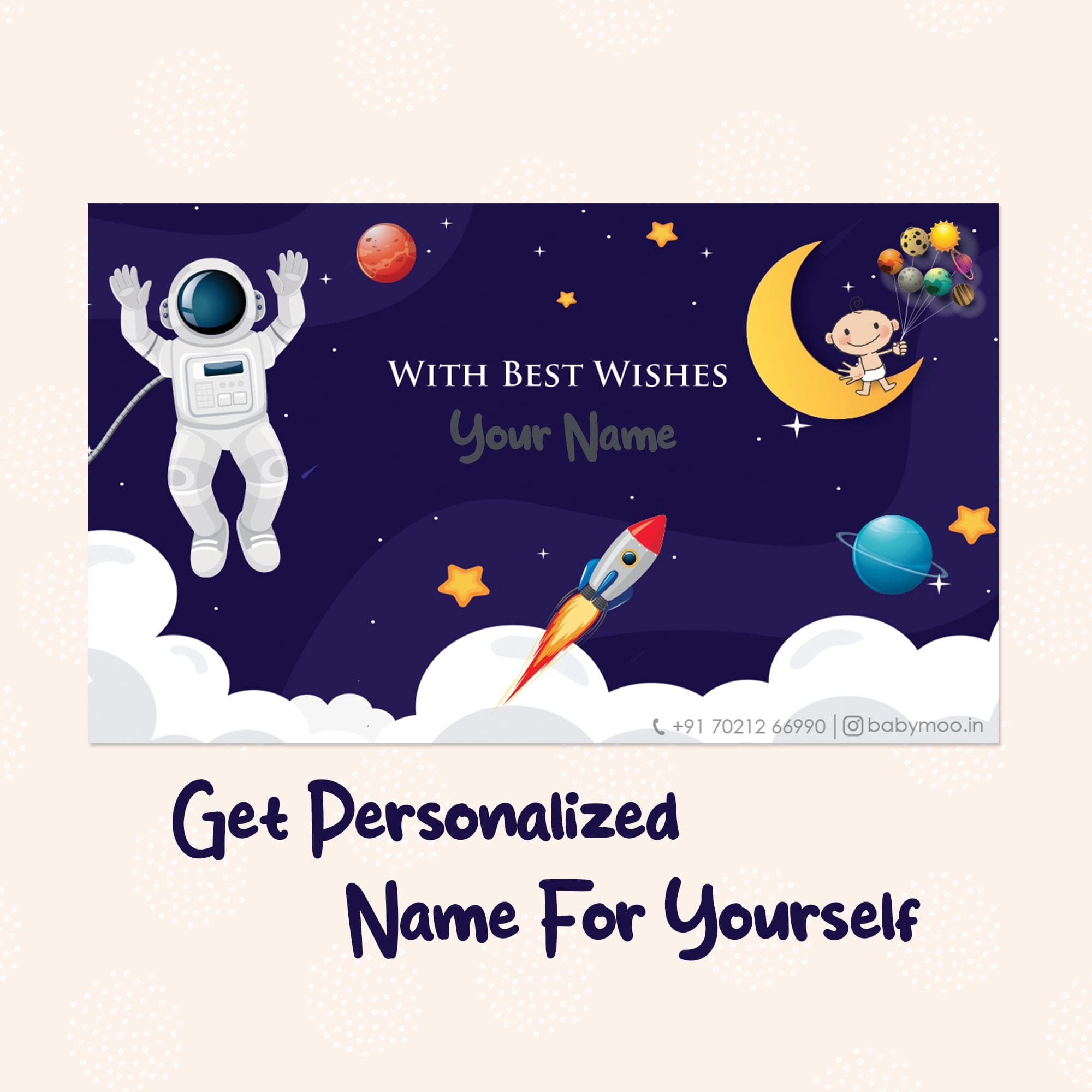 Baby Moo Space Explorer 40 Gift Card Pack Personalised Wish Tags - Blue