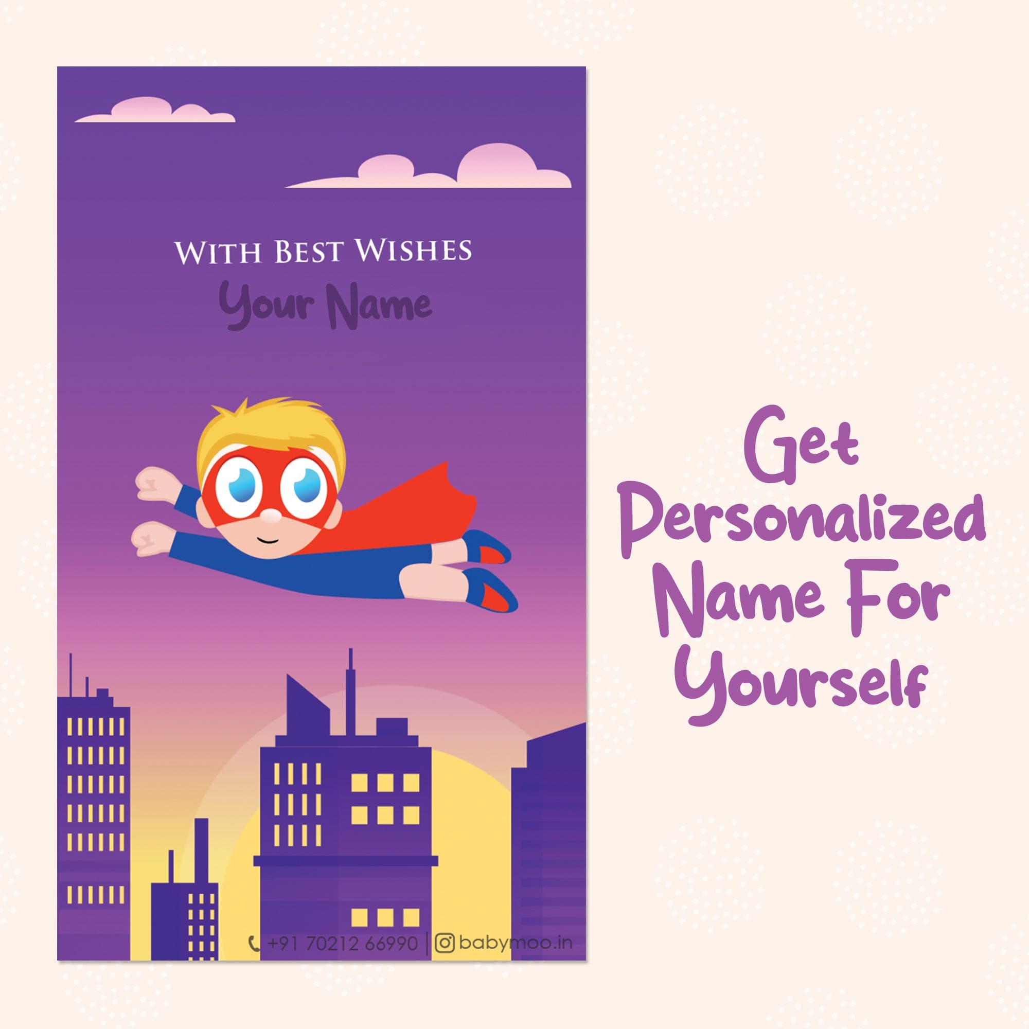 Baby Moo Super Hero 40 Gift Card Pack Personalised Wish Tags - Purple