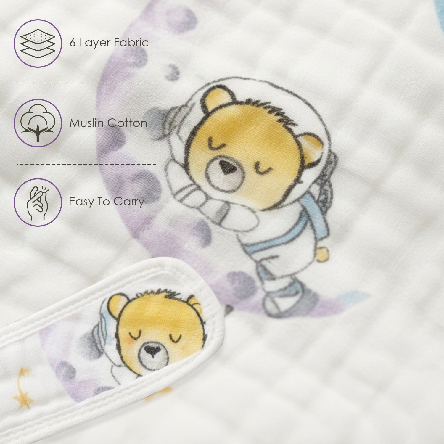 Baby Moo Koala Print Hooded Muslin Wrapper With Velcro Belt - White