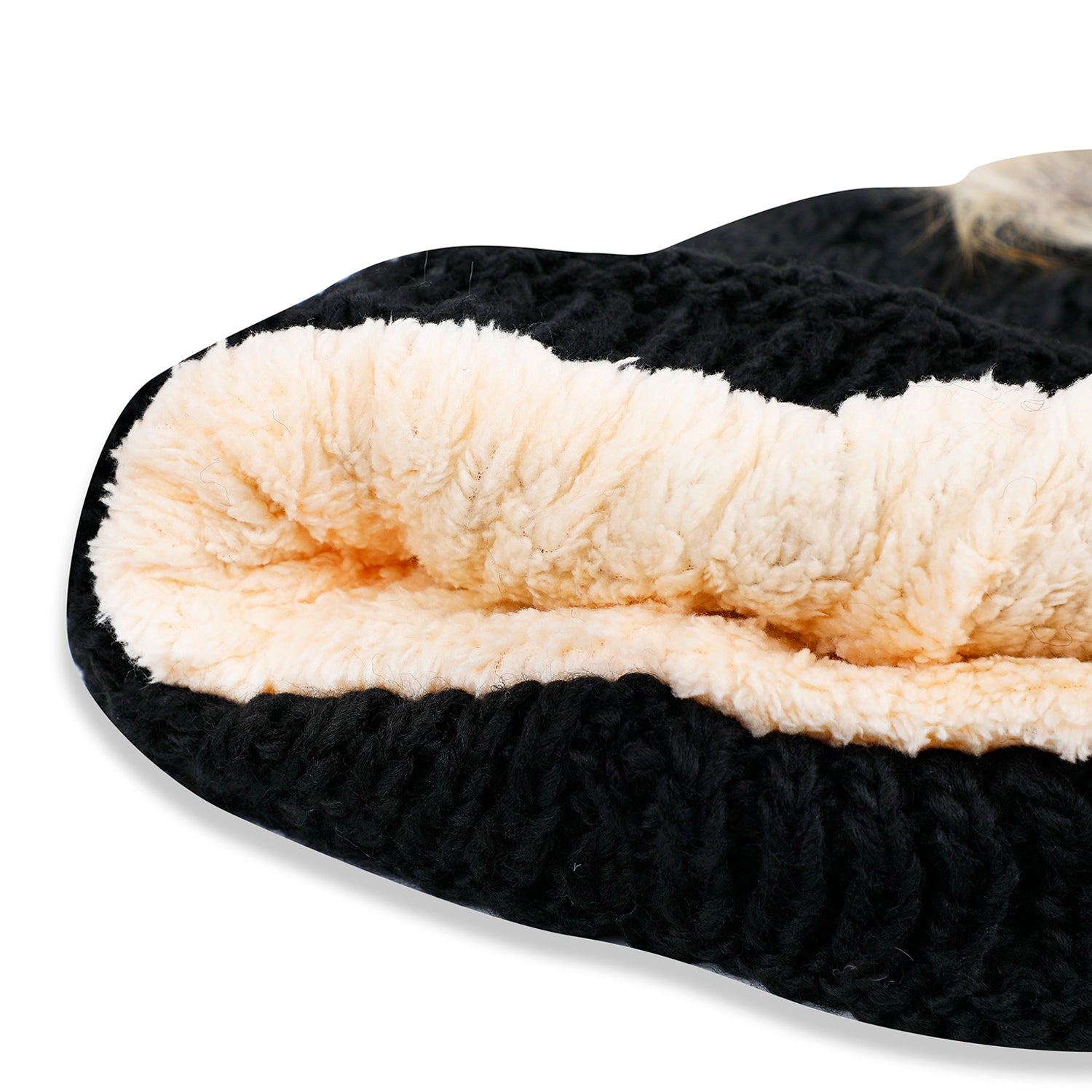 Baby Moo Pom Pom Knitted Woollen Cap - Black - Baby Moo