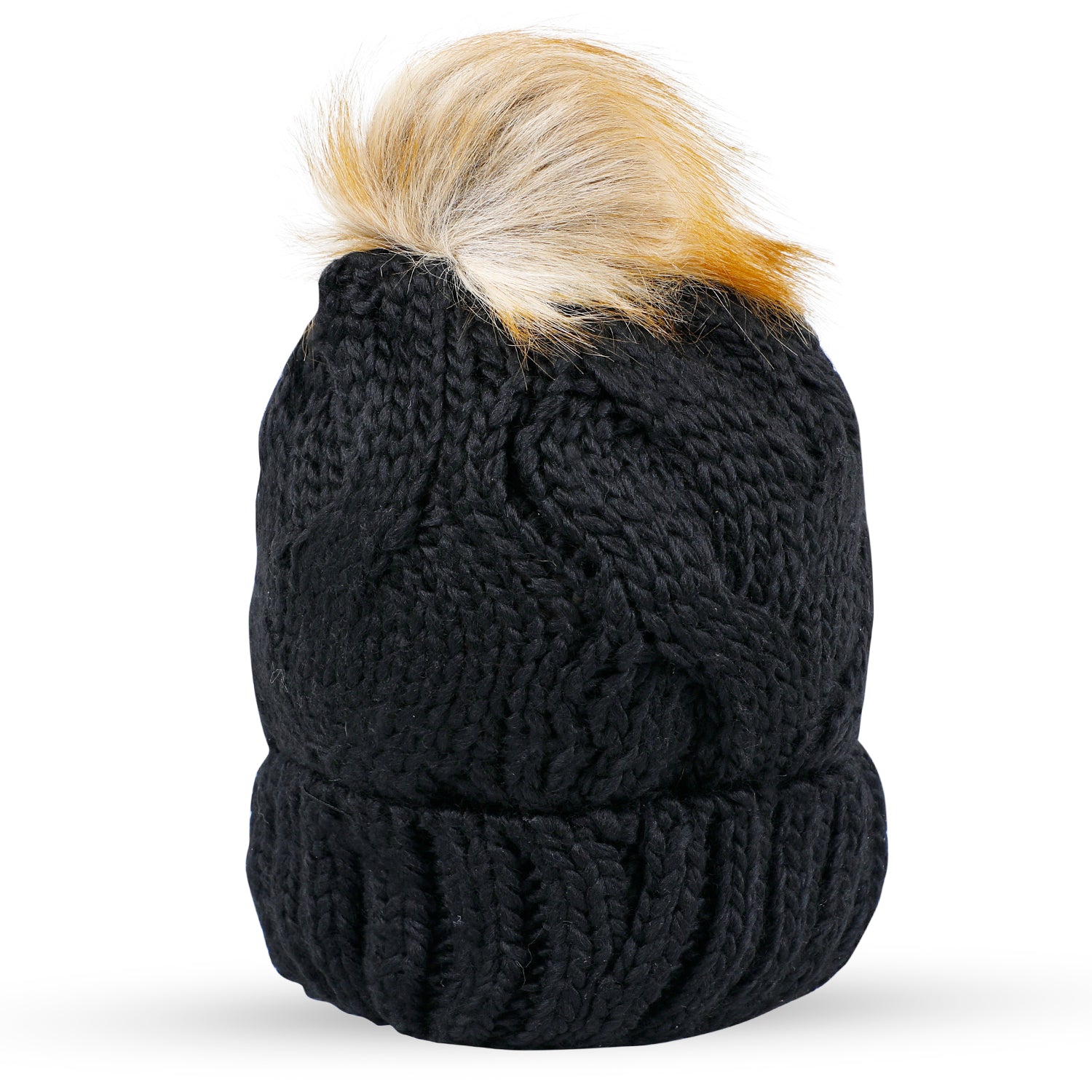 Baby Moo Pom Pom Knitted Woollen Cap - Black - Baby Moo