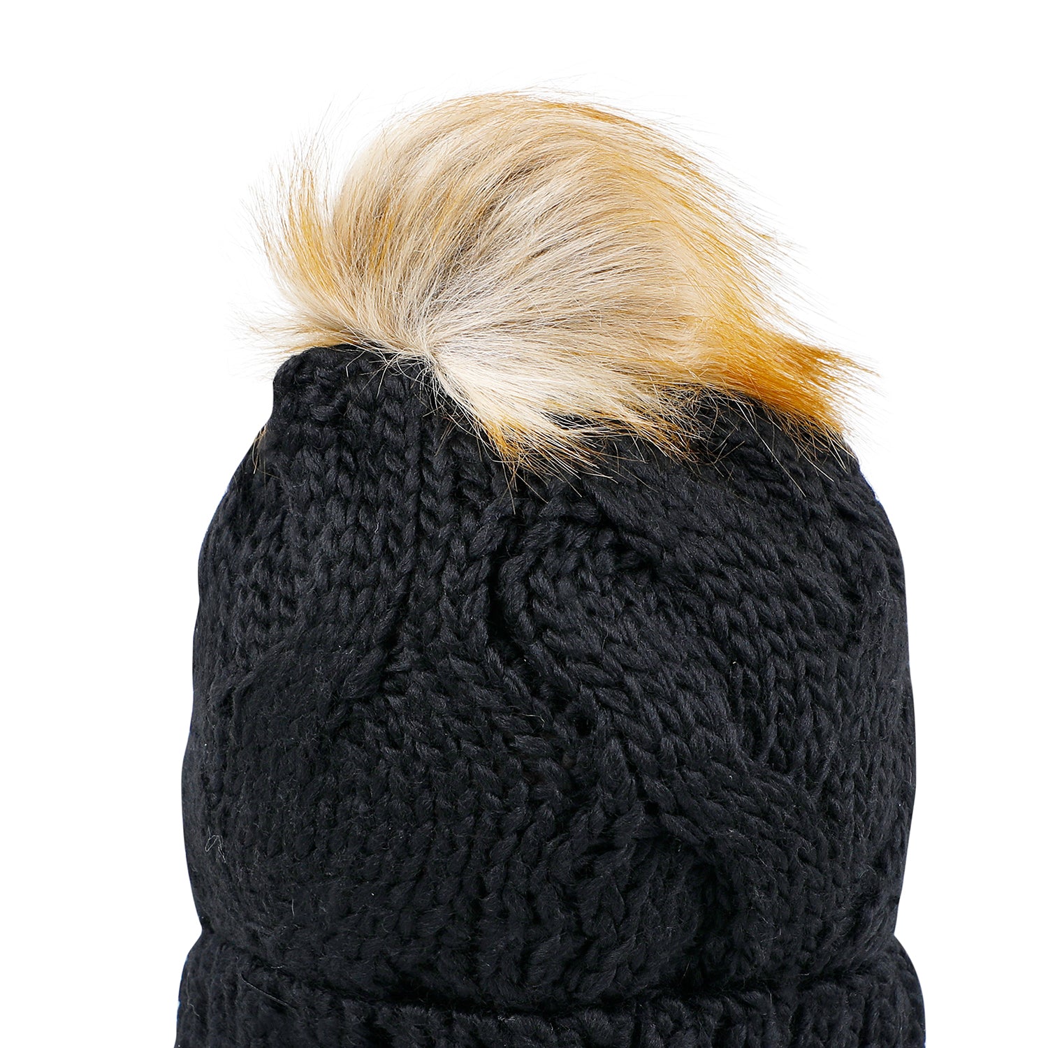 Baby Moo Pom Pom Knitted Woollen Cap - Black - Baby Moo