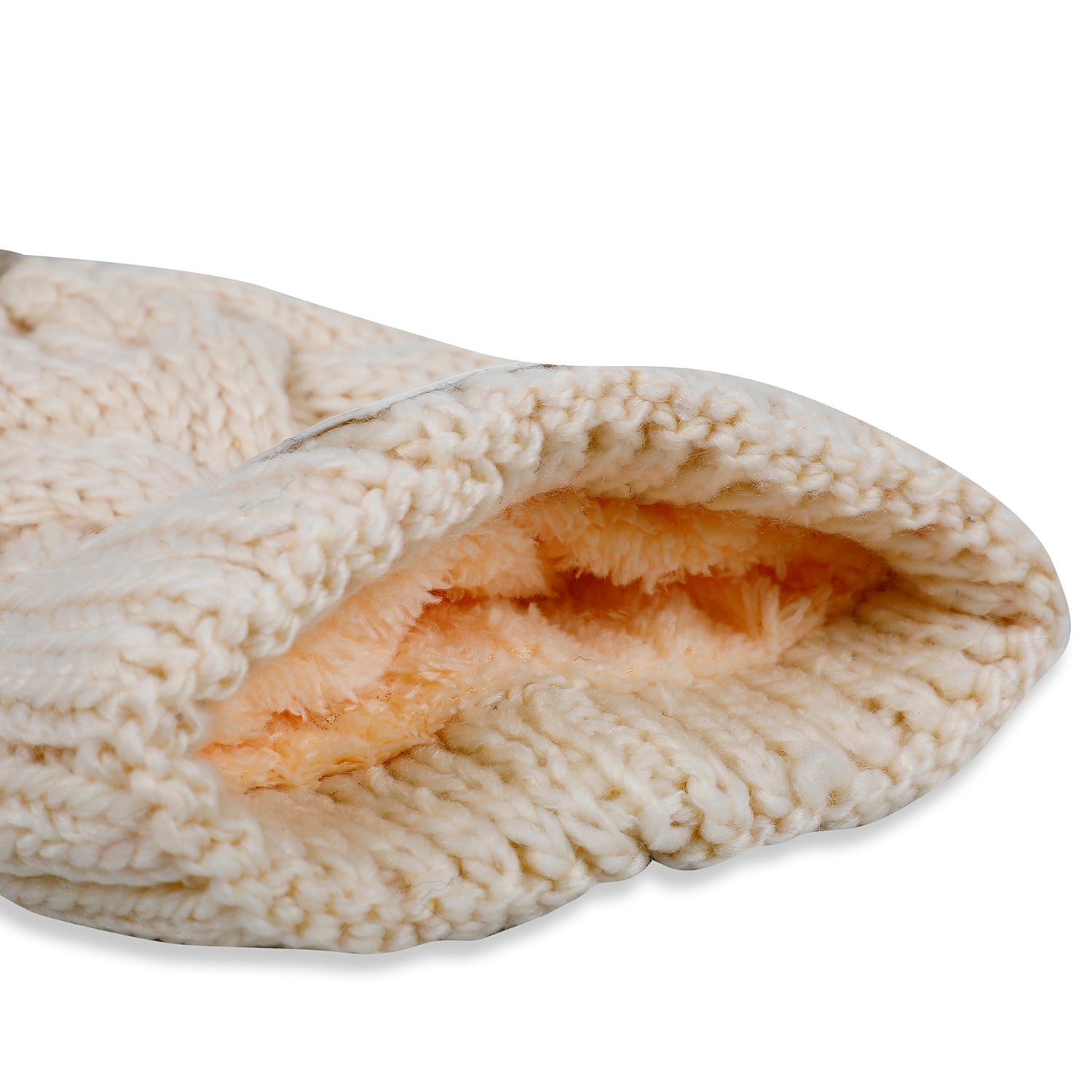 Baby Moo Pom Pom Knitted Woollen Cap - Cream - Baby Moo