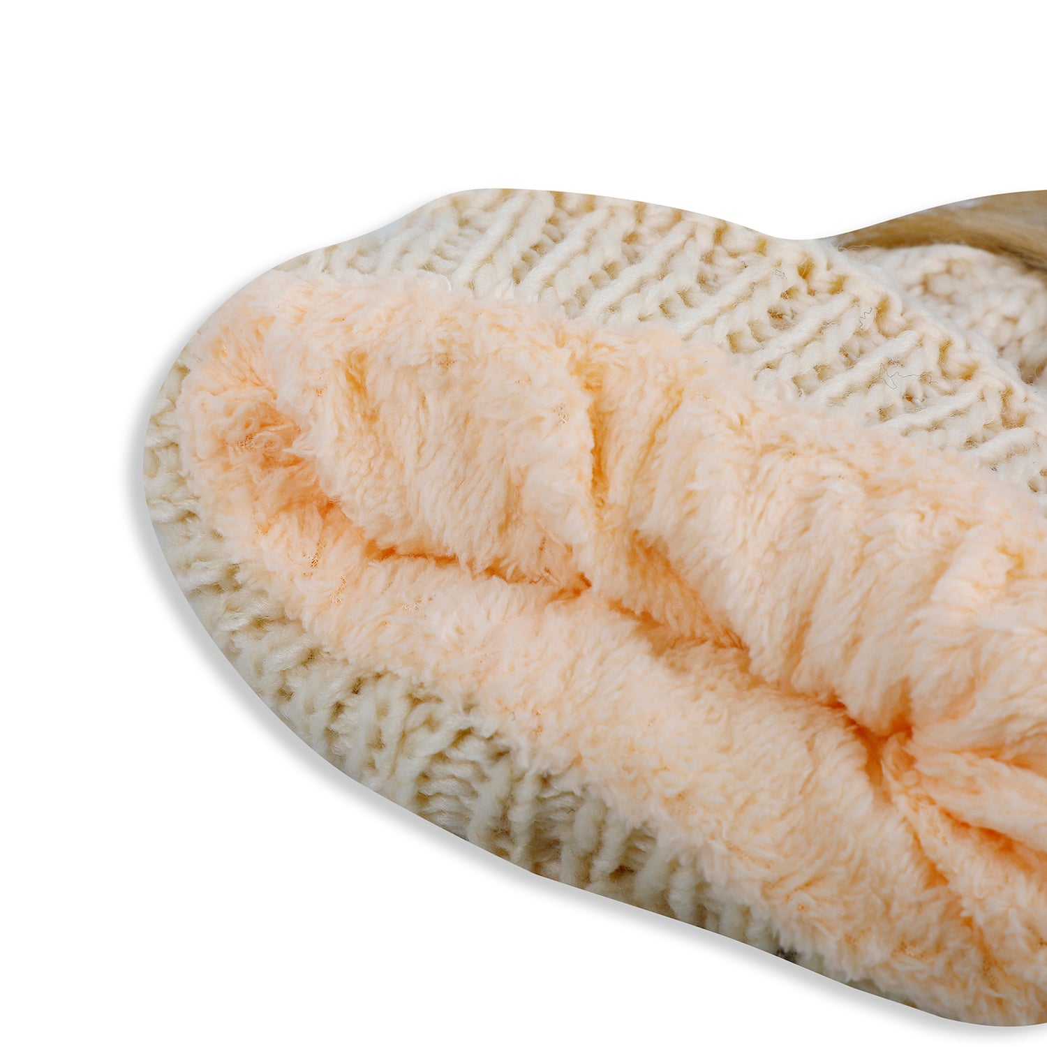 Baby Moo Pom Pom Knitted Woollen Cap - Cream - Baby Moo