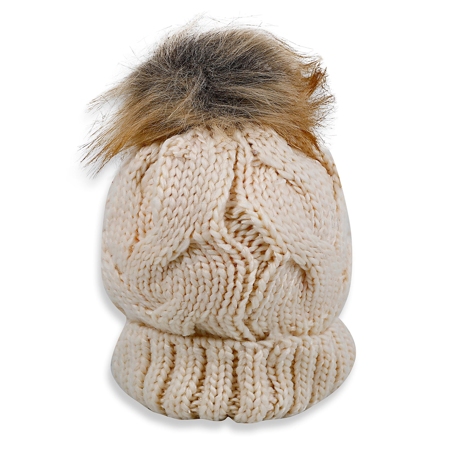 Baby Moo Pom Pom Knitted Woollen Cap - Cream - Baby Moo