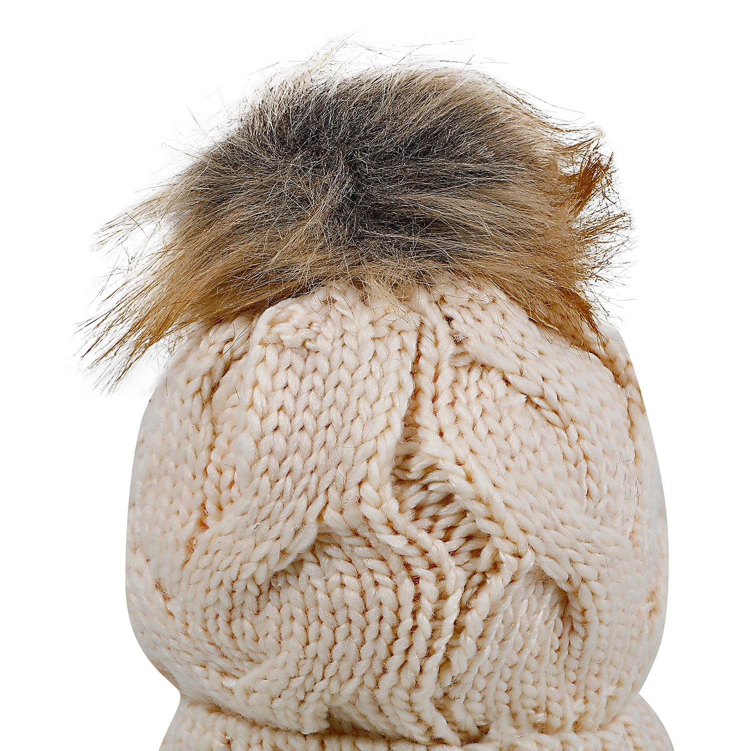 Baby Moo Pom Pom Knitted Woollen Cap - Cream - Baby Moo