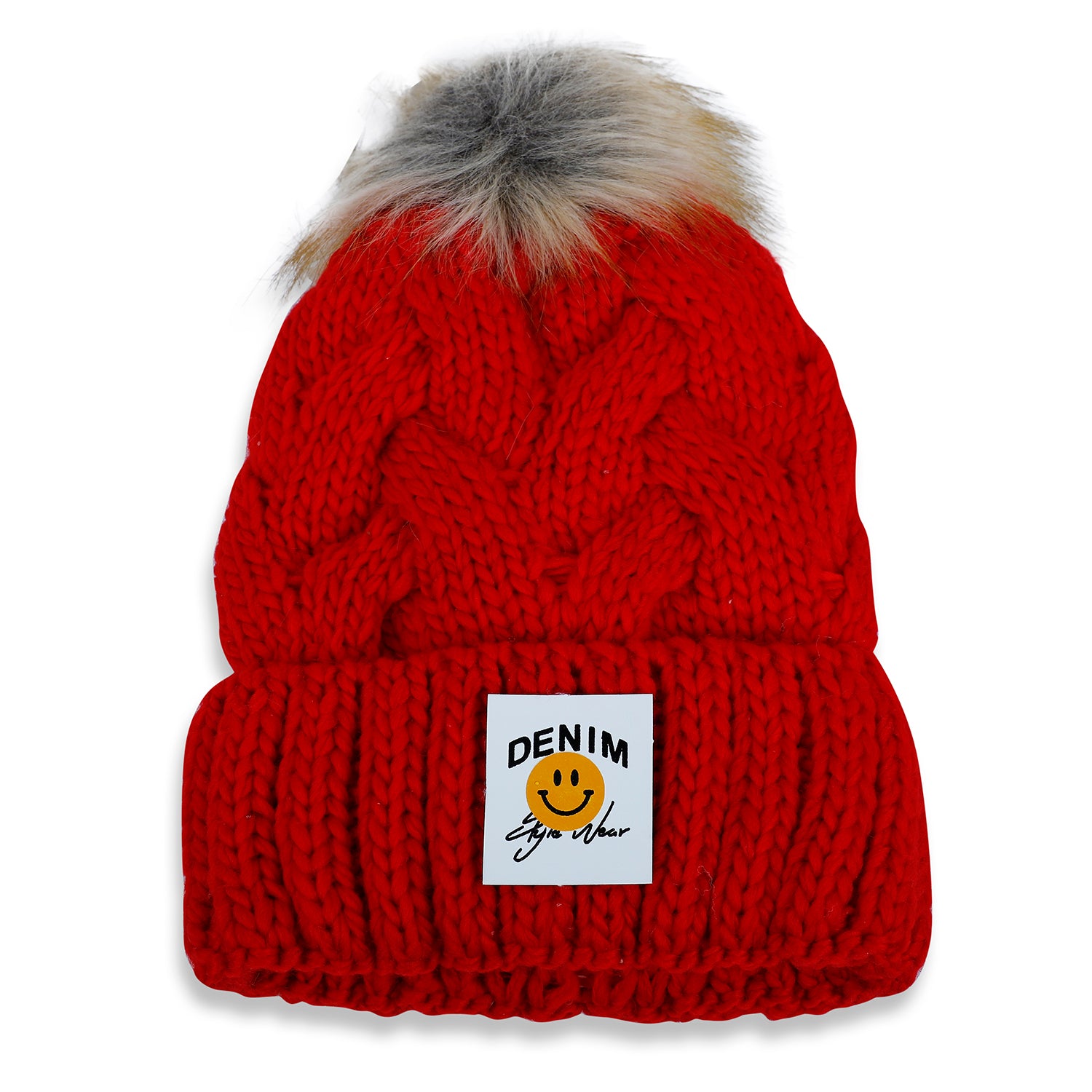 Baby Moo Pom Pom Knitted Woollen Cap - Red - Baby Moo