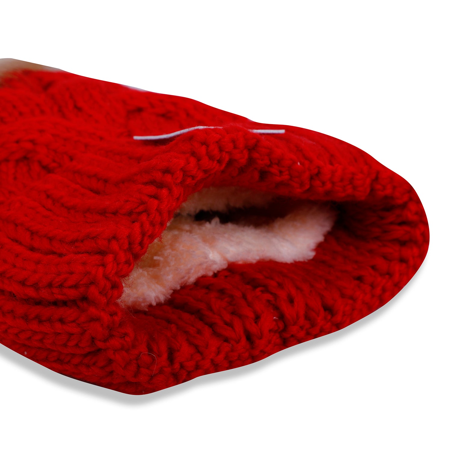 Baby Moo Pom Pom Knitted Woollen Cap - Red - Baby Moo