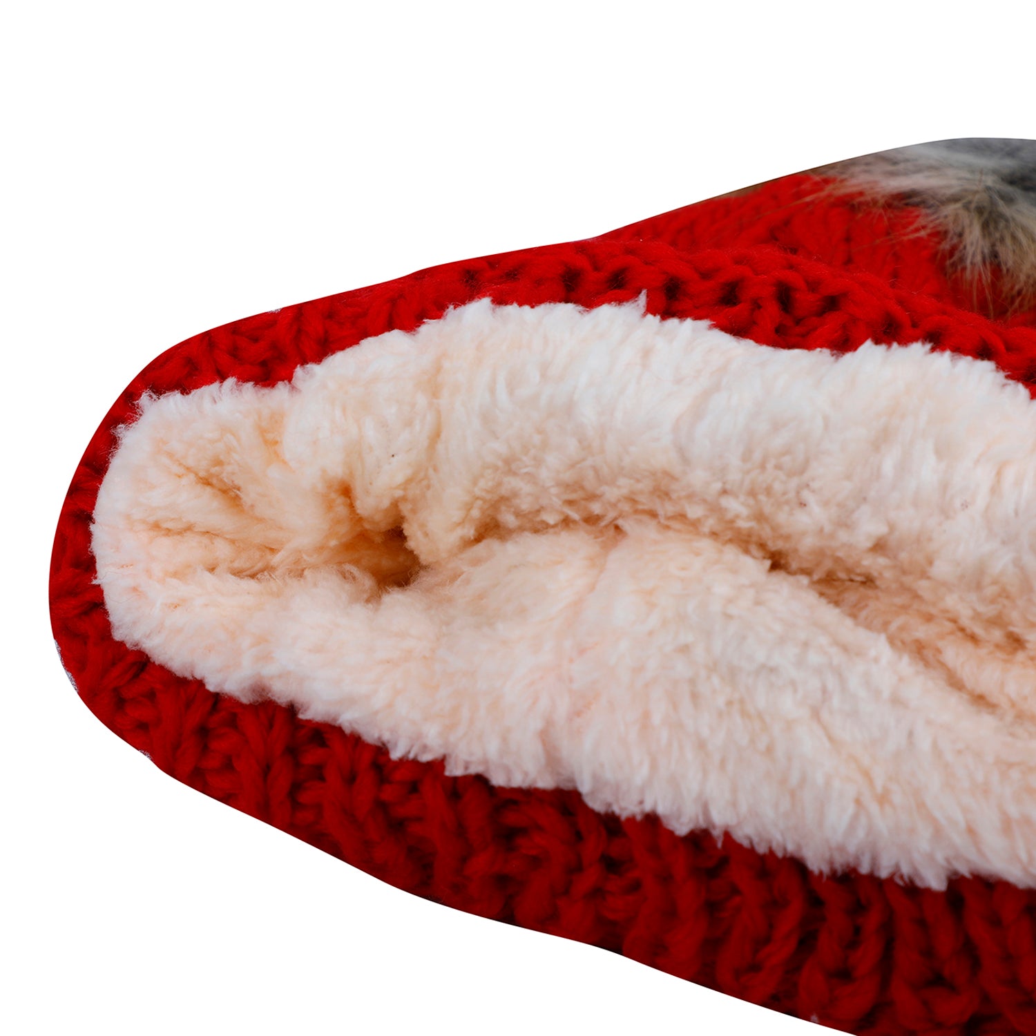 Baby Moo Pom Pom Knitted Woollen Cap - Red - Baby Moo