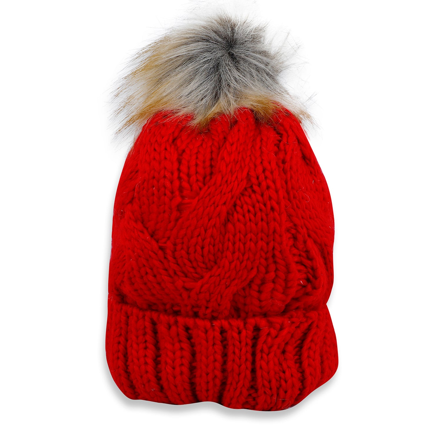 Baby Moo Pom Pom Knitted Woollen Cap - Red - Baby Moo