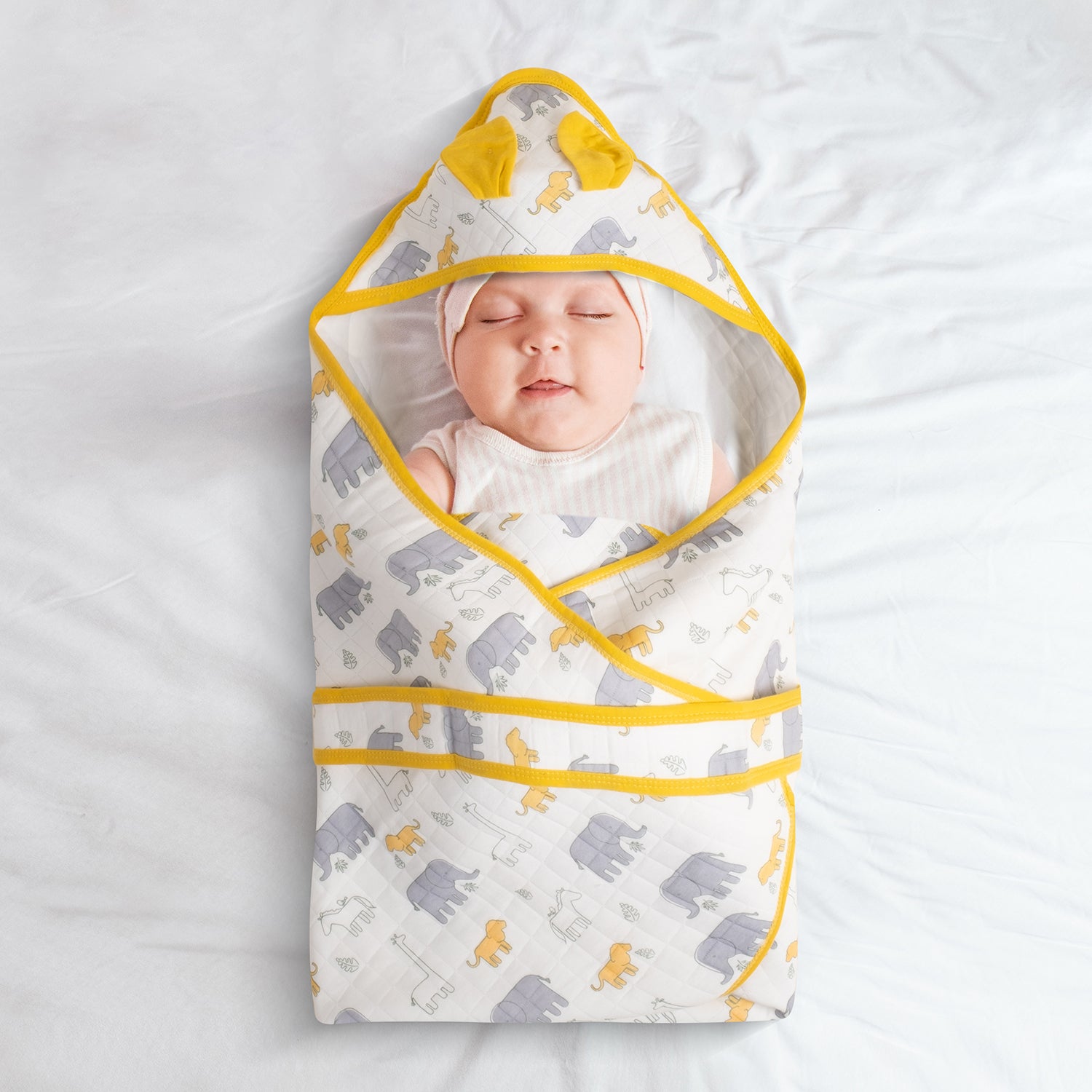 Baby Moo Animal Tale Soft Warm Hooded Wrapper - Mustard