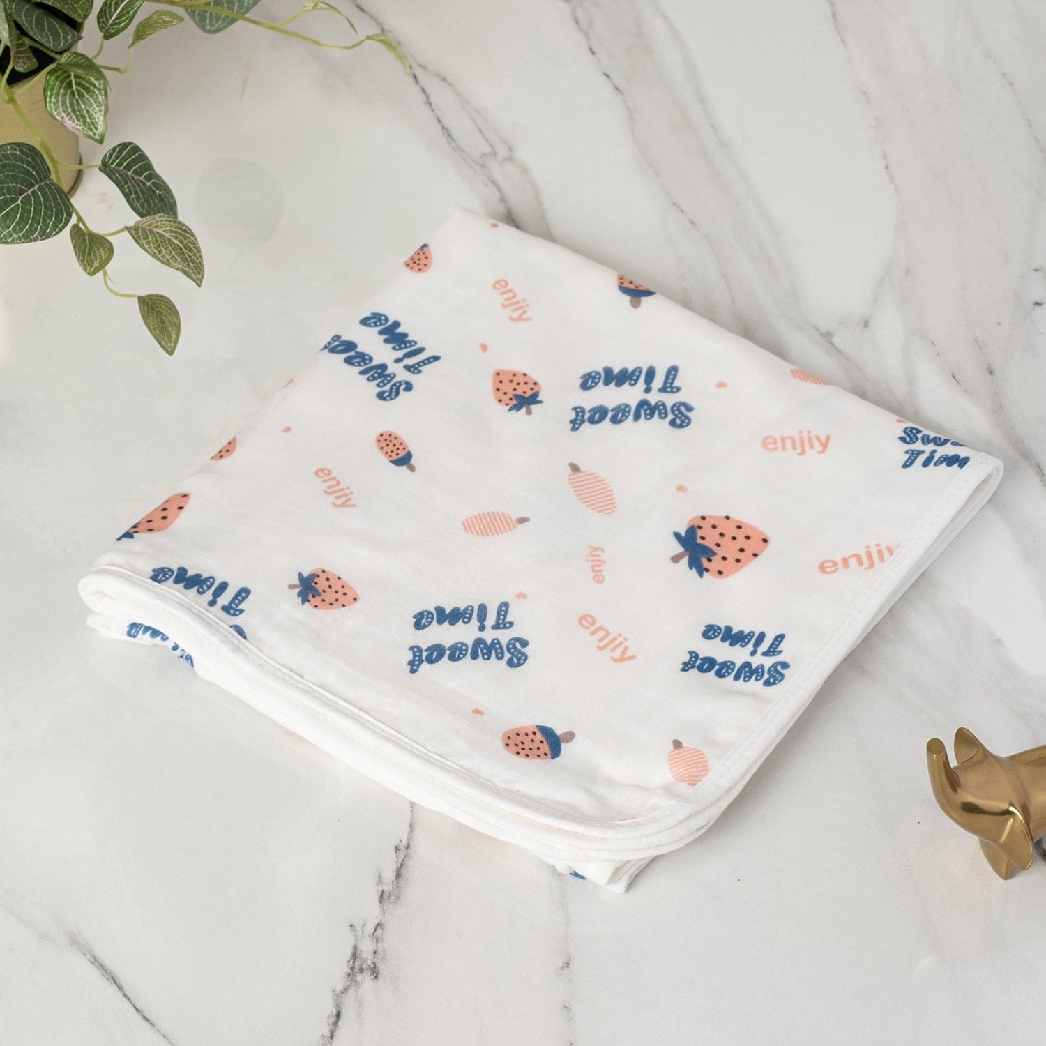 Baby Moo Strawberry 100% Cotton Ultra Soft Eco Friendly Absorbent Towel - White