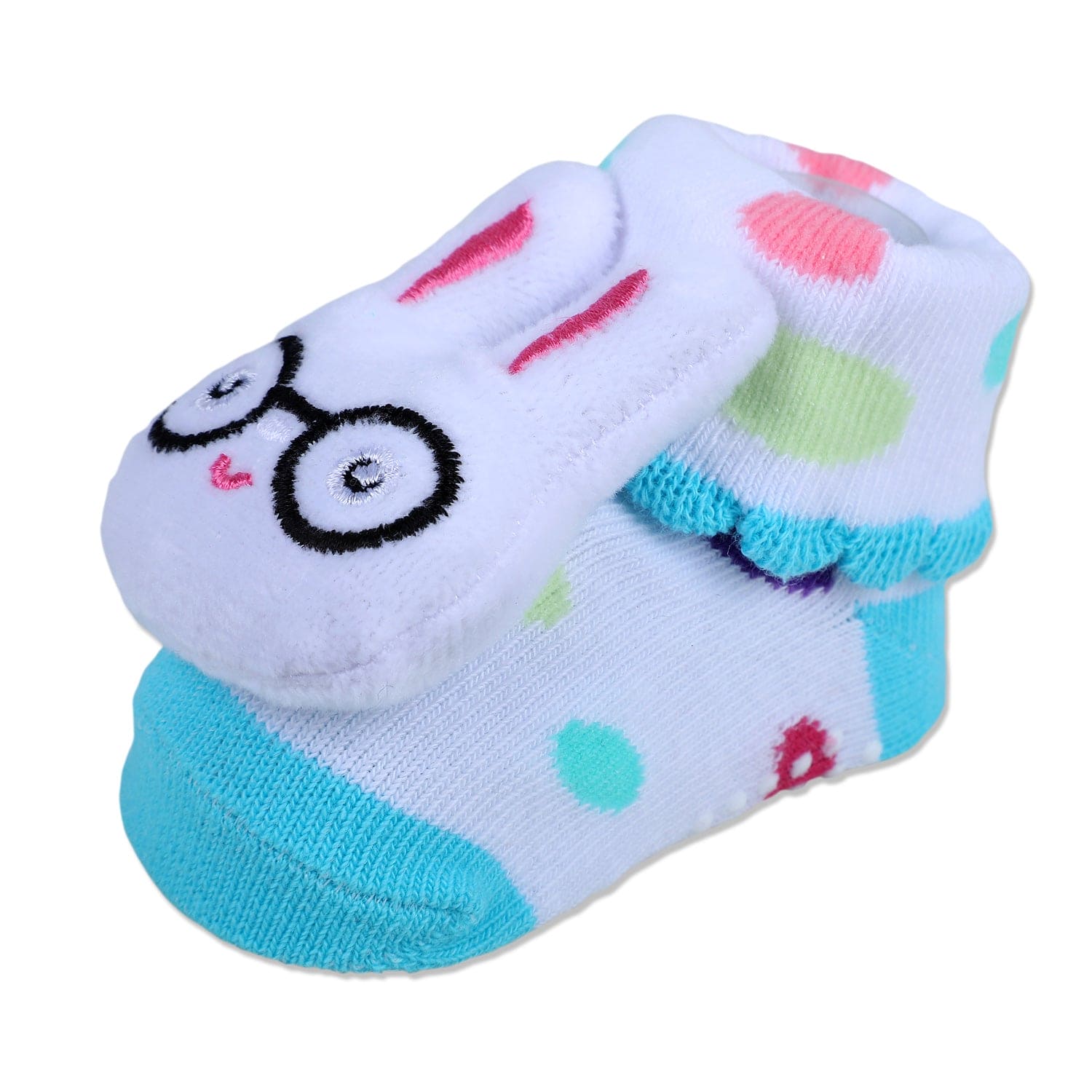 Baby Moo Nerdy Bunny Cotton Anti-Skid 3D Socks - White - Baby Moo