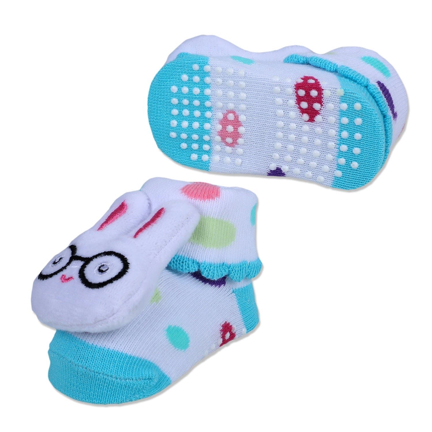 Baby Moo Nerdy Bunny Cotton Anti-Skid 3D Socks - White - Baby Moo