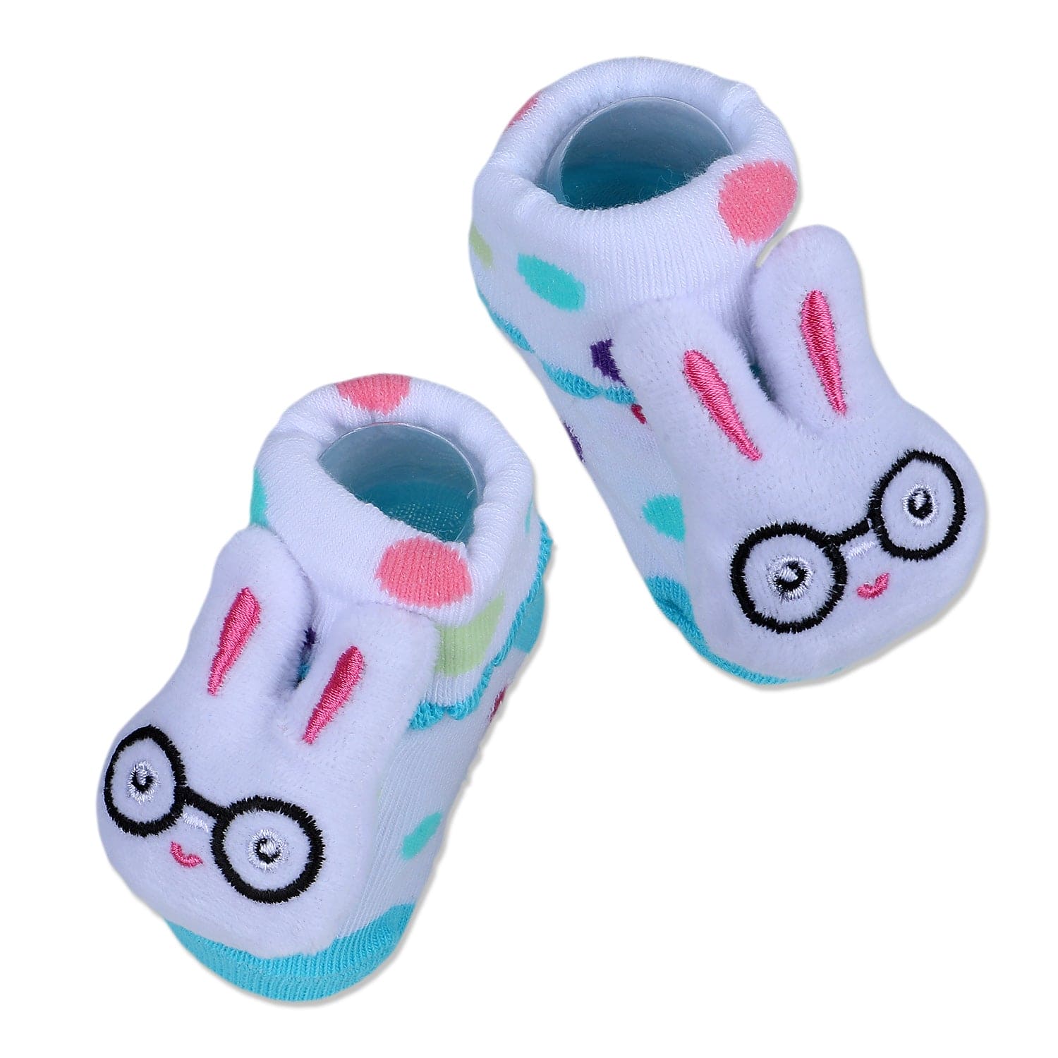 Baby Moo Nerdy Bunny Cotton Anti-Skid 3D Socks - White - Baby Moo