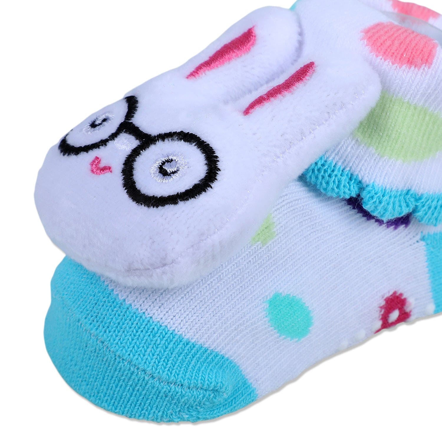 Baby Moo Nerdy Bunny Cotton Anti-Skid 3D Socks - White - Baby Moo