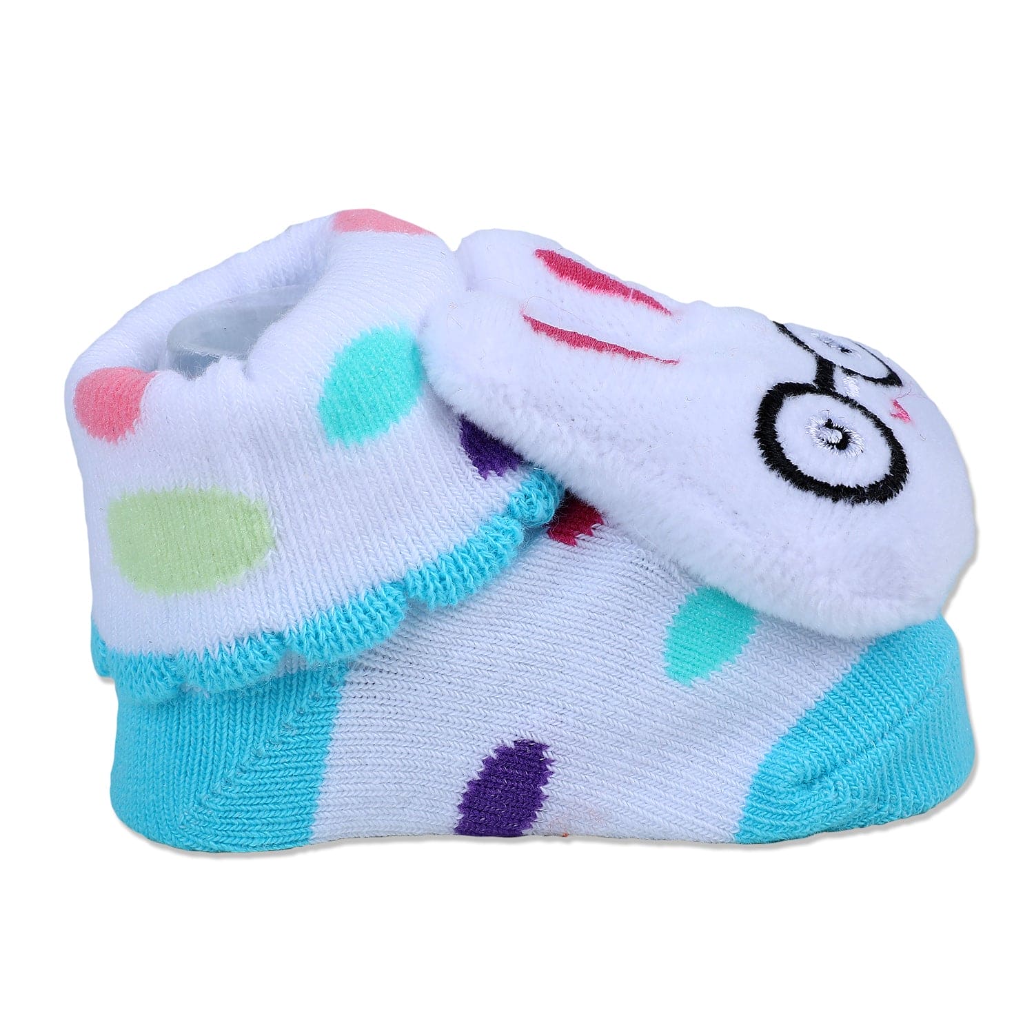 Baby Moo Nerdy Bunny Cotton Anti-Skid 3D Socks - White - Baby Moo