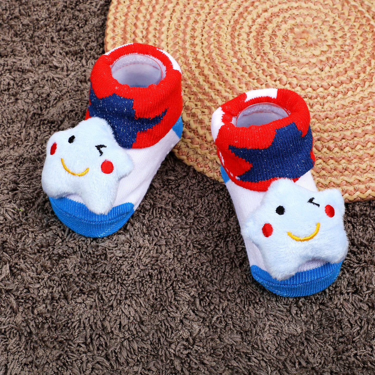 Baby Moo Winking Star Cotton Anti-Skid 3D Socks - Red - Baby Moo