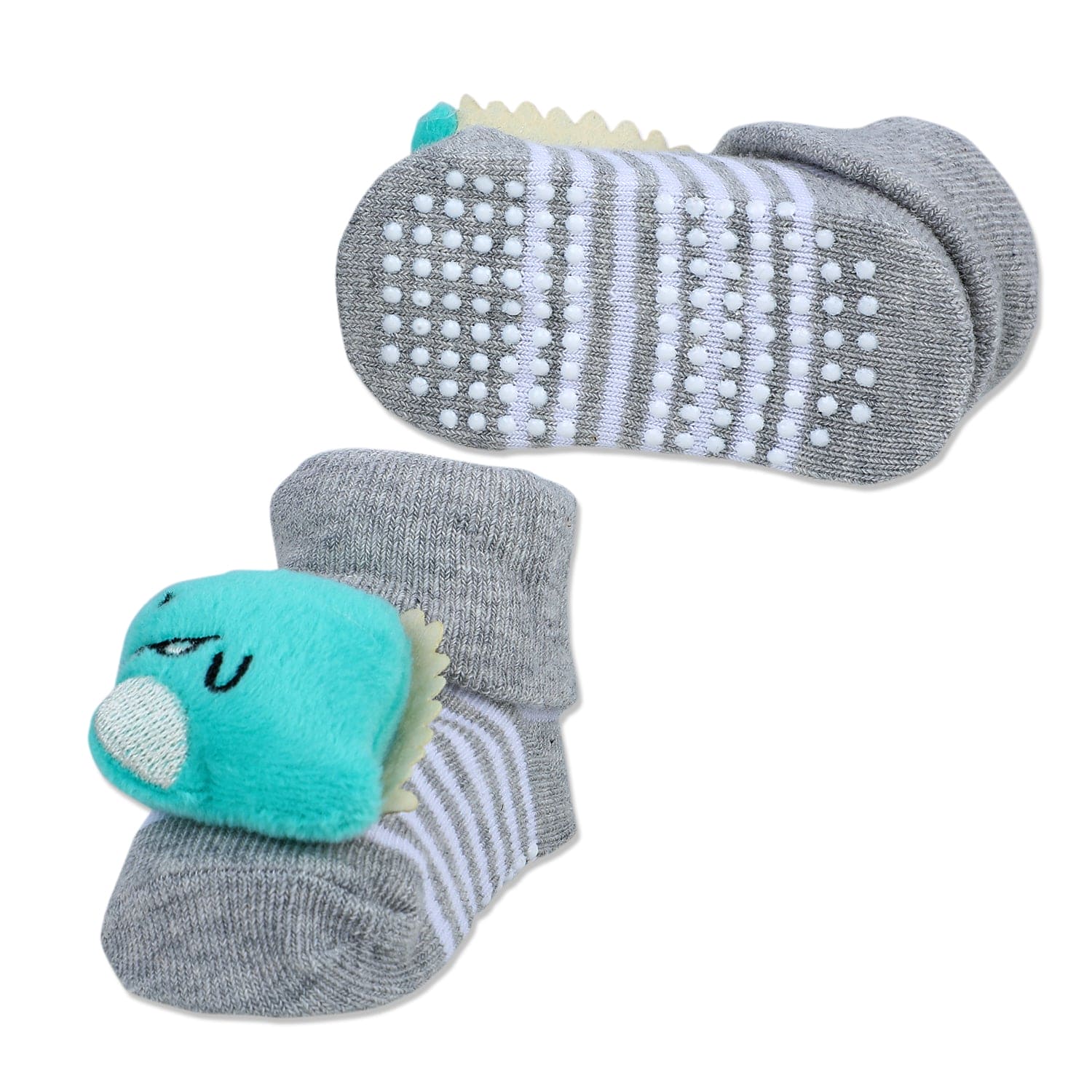 Baby Moo Dino Cotton Anti-Skid 3D Socks - Grey - Baby Moo