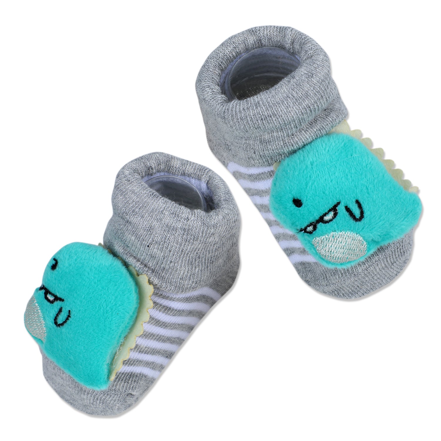 Baby Moo Dino Cotton Anti-Skid 3D Socks - Grey - Baby Moo