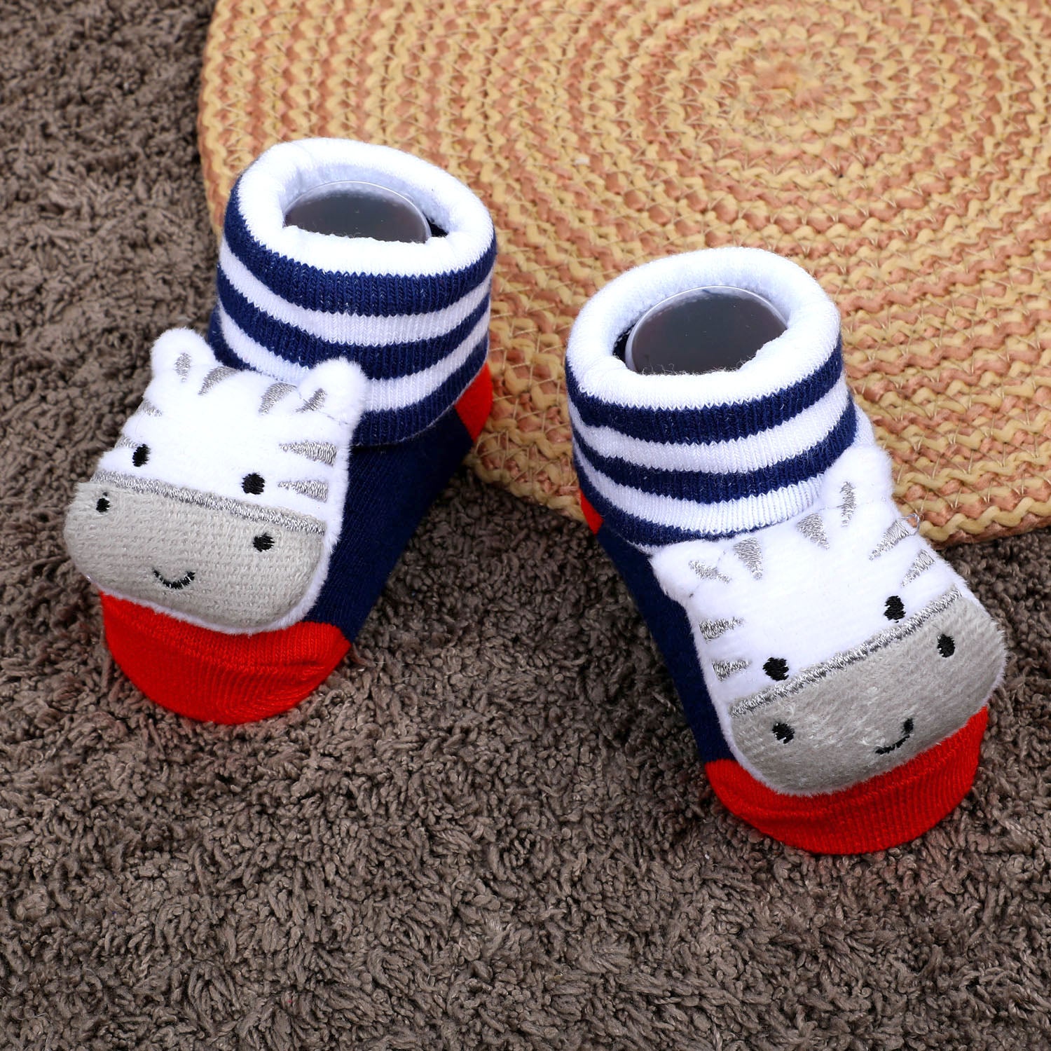 Baby Moo Zebra Cotton Anti-Skid 3D Socks - Grey - Baby Moo