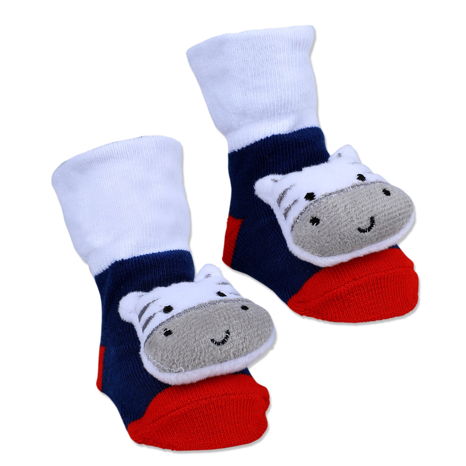 Baby Moo Zebra Cotton Anti-Skid 3D Socks - Grey - Baby Moo