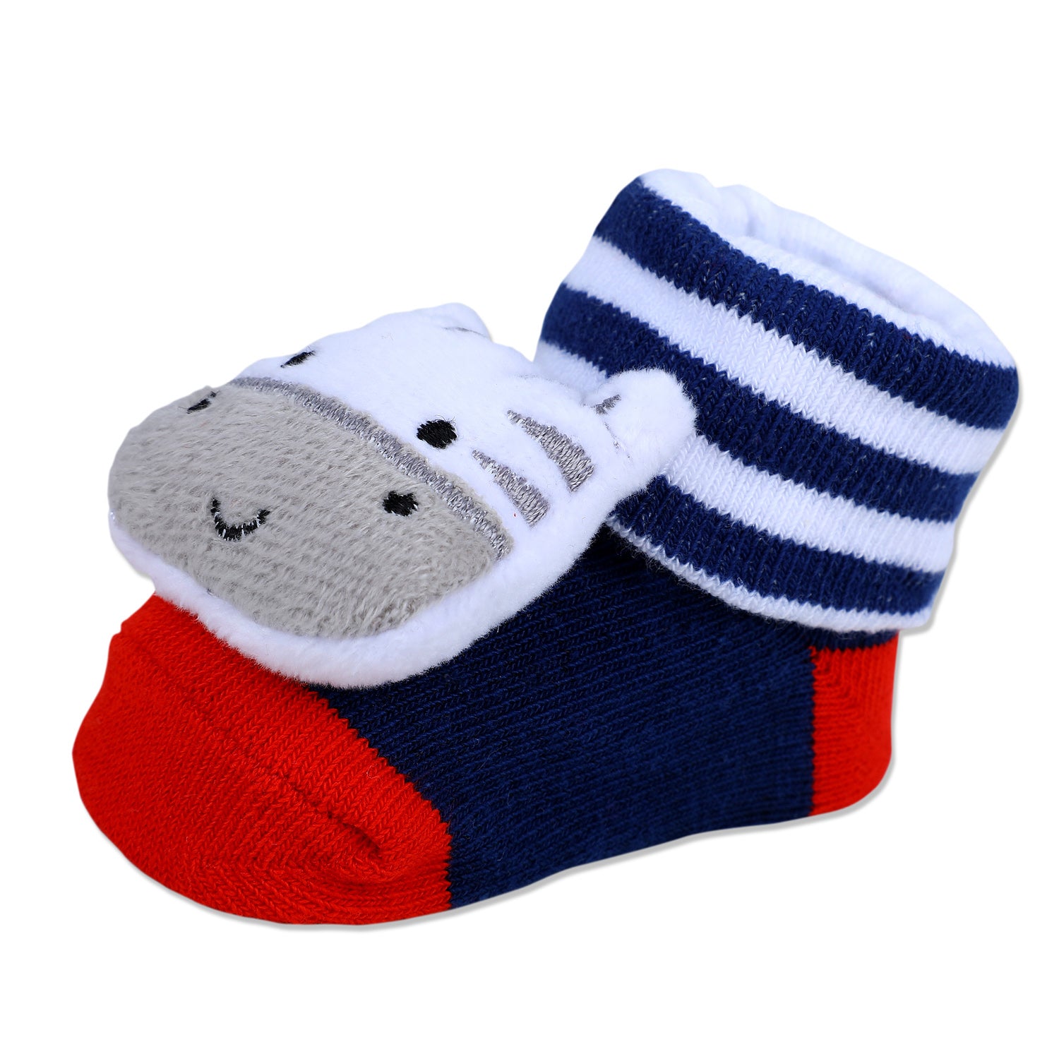 Baby Moo Zebra Cotton Anti-Skid 3D Socks - Grey - Baby Moo