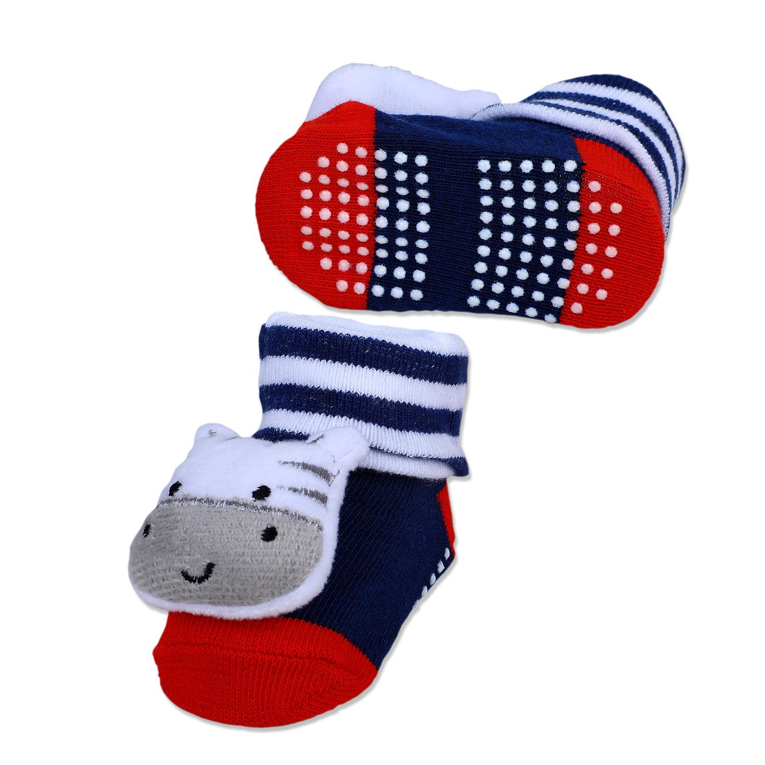 Baby Moo Zebra Cotton Anti-Skid 3D Socks - Grey - Baby Moo