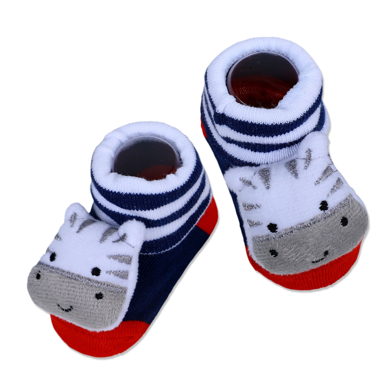 Baby Moo Zebra Cotton Anti-Skid 3D Socks - Grey - Baby Moo
