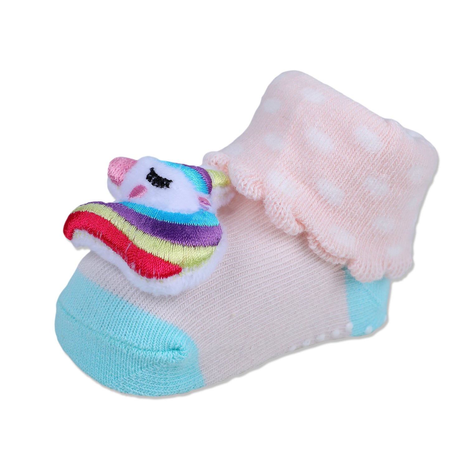 Baby Moo Unicorn Embroidered Cotton Anti-Skid 3D Socks - Pink - Baby Moo