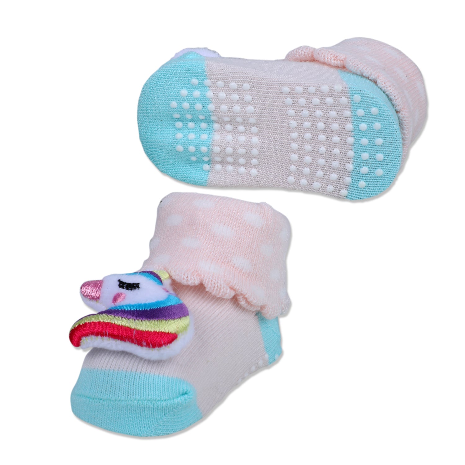 Baby Moo Unicorn Embroidered Cotton Anti-Skid 3D Socks - Pink - Baby Moo
