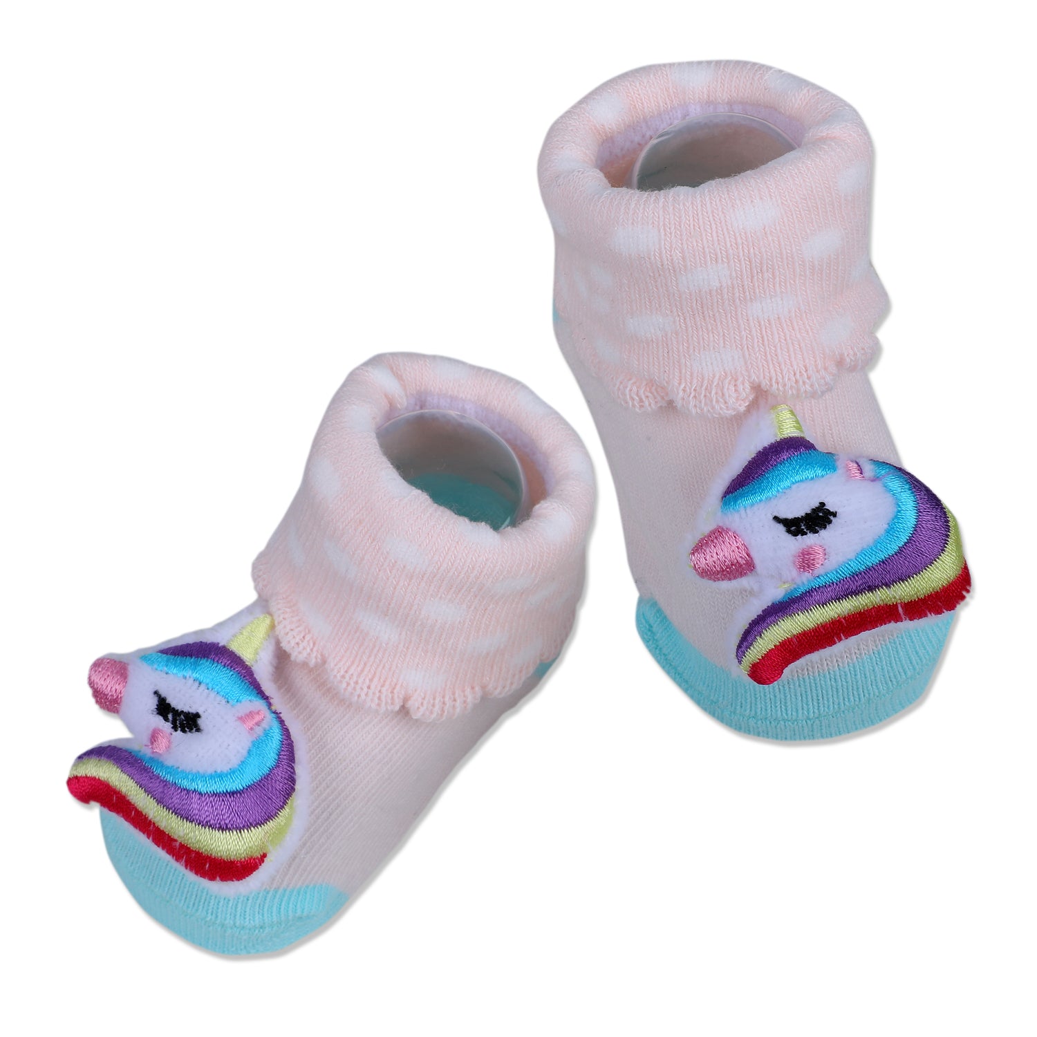 Baby Moo Unicorn Embroidered Cotton Anti-Skid 3D Socks - Pink - Baby Moo