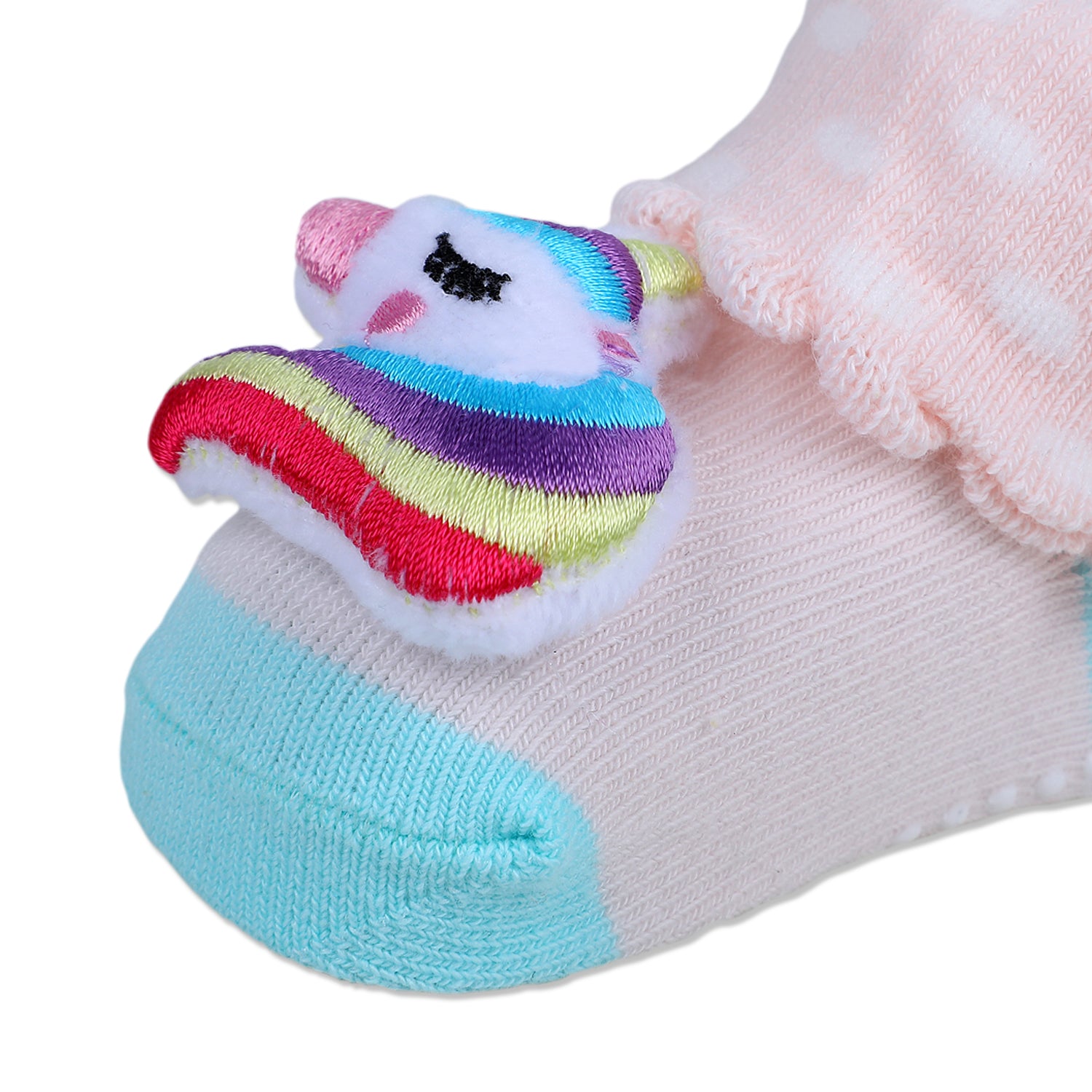 Baby Moo Unicorn Embroidered Cotton Anti-Skid 3D Socks - Pink - Baby Moo