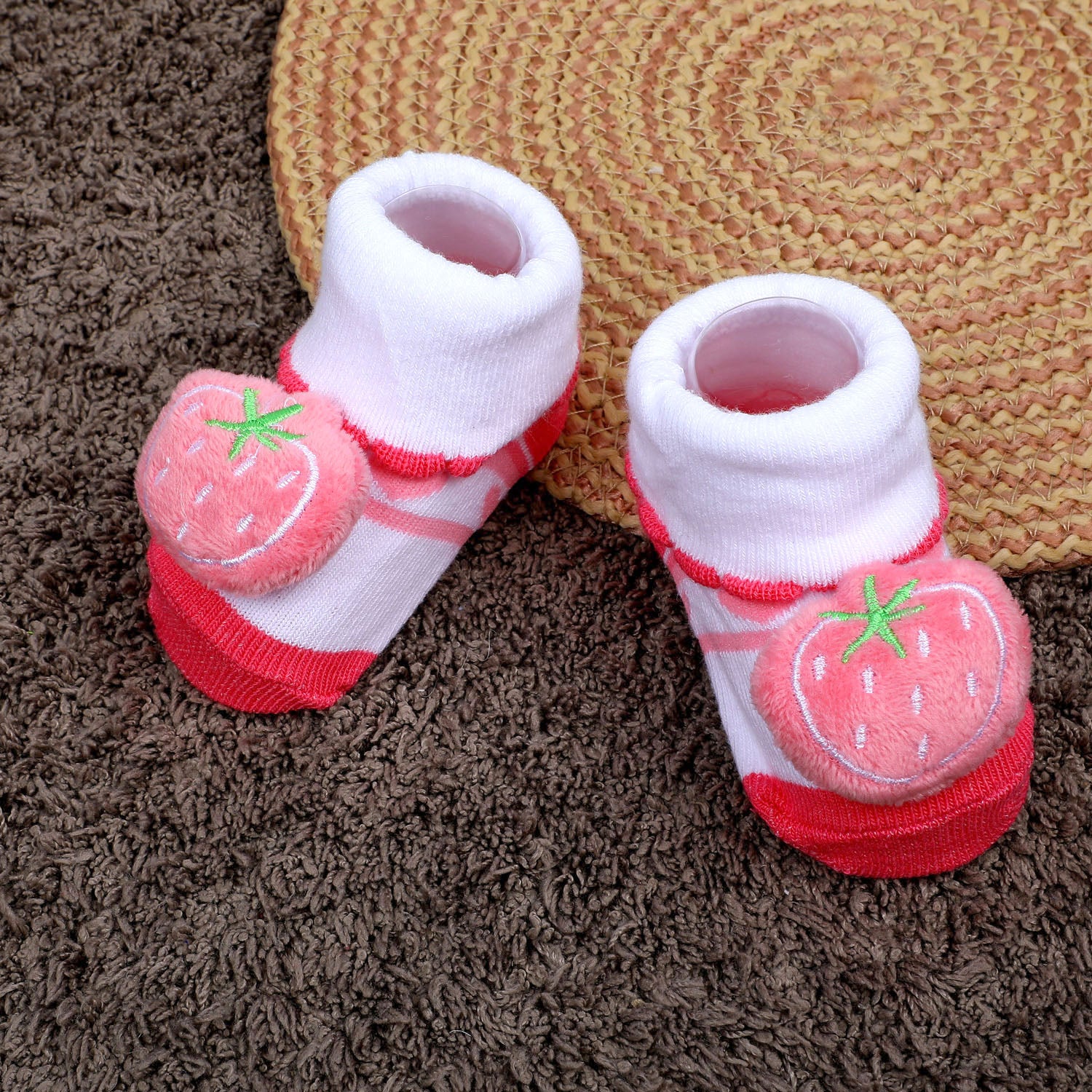 Baby Moo Strawberry Cotton Anti-Skid 3D Socks - Pink - Baby Moo