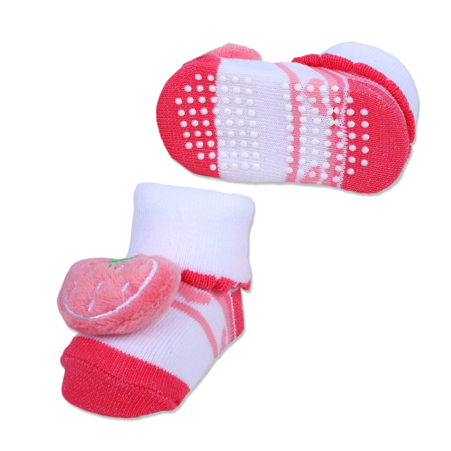 Baby Moo Strawberry Cotton Anti-Skid 3D Socks - Pink - Baby Moo