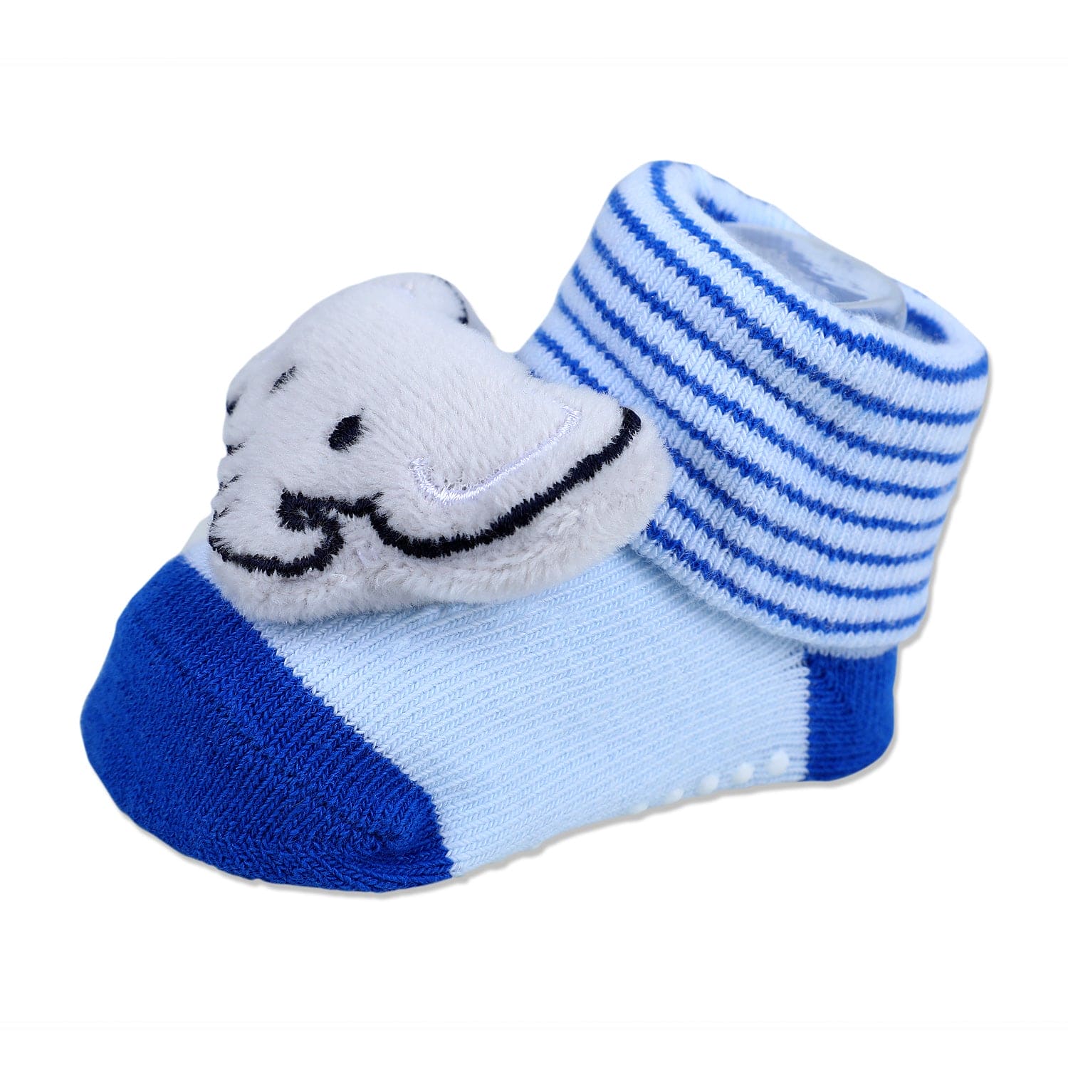 Baby Moo Elephant With Stripes Cotton Anti-Skid 3D Socks - Blue - Baby Moo