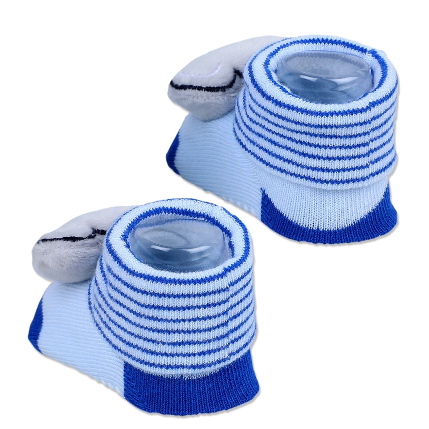 Baby Moo Elephant With Stripes Cotton Anti-Skid 3D Socks - Blue - Baby Moo