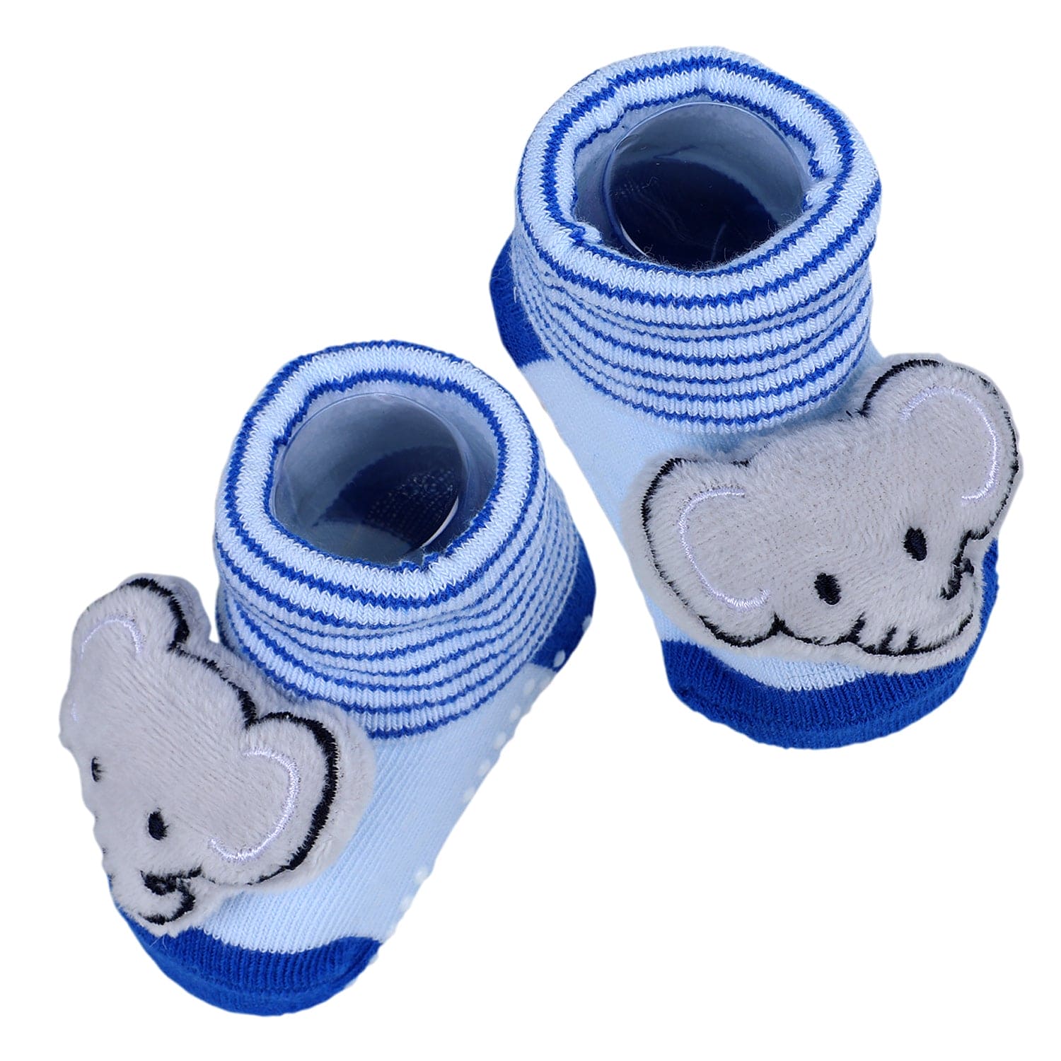 Baby Moo Elephant With Stripes Cotton Anti-Skid 3D Socks - Blue - Baby Moo
