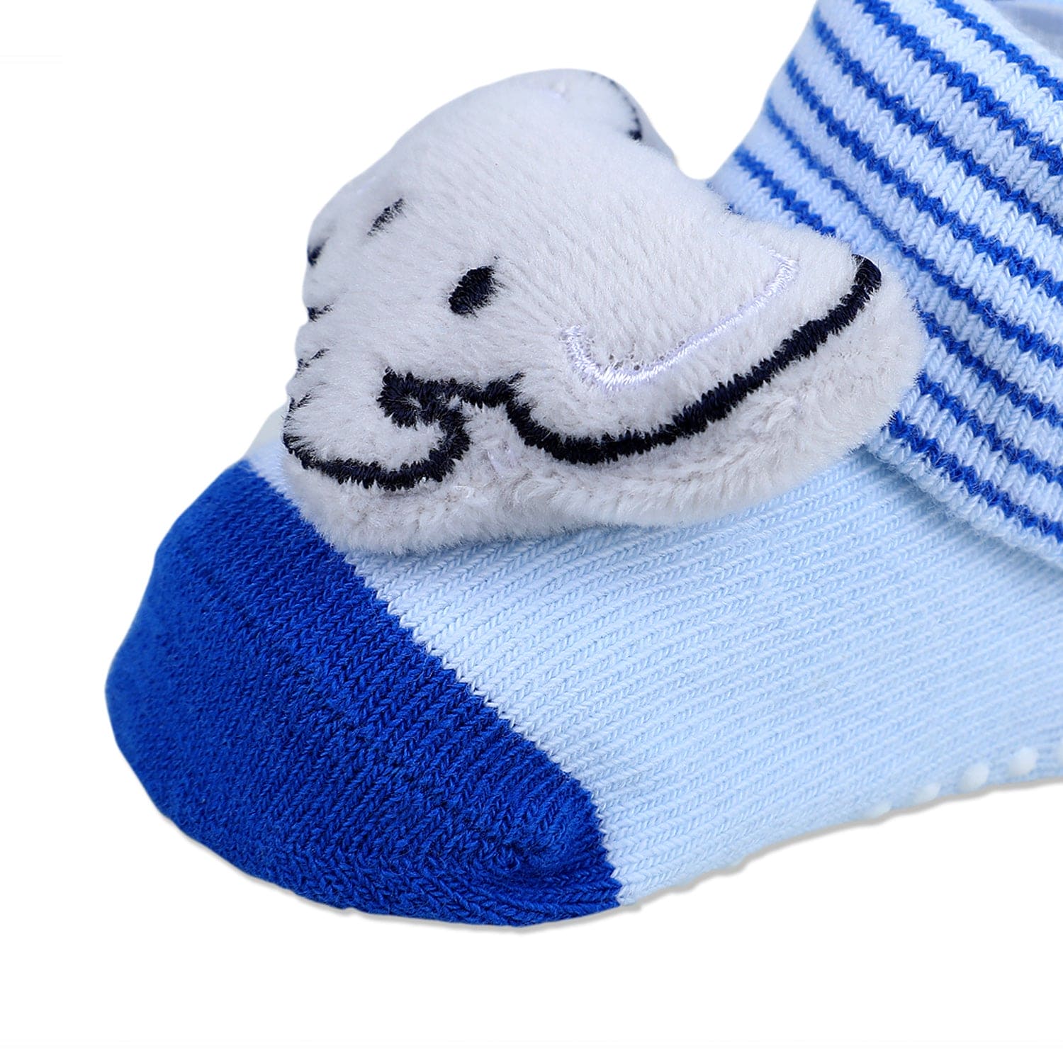 Baby Moo Elephant With Stripes Cotton Anti-Skid 3D Socks - Blue - Baby Moo