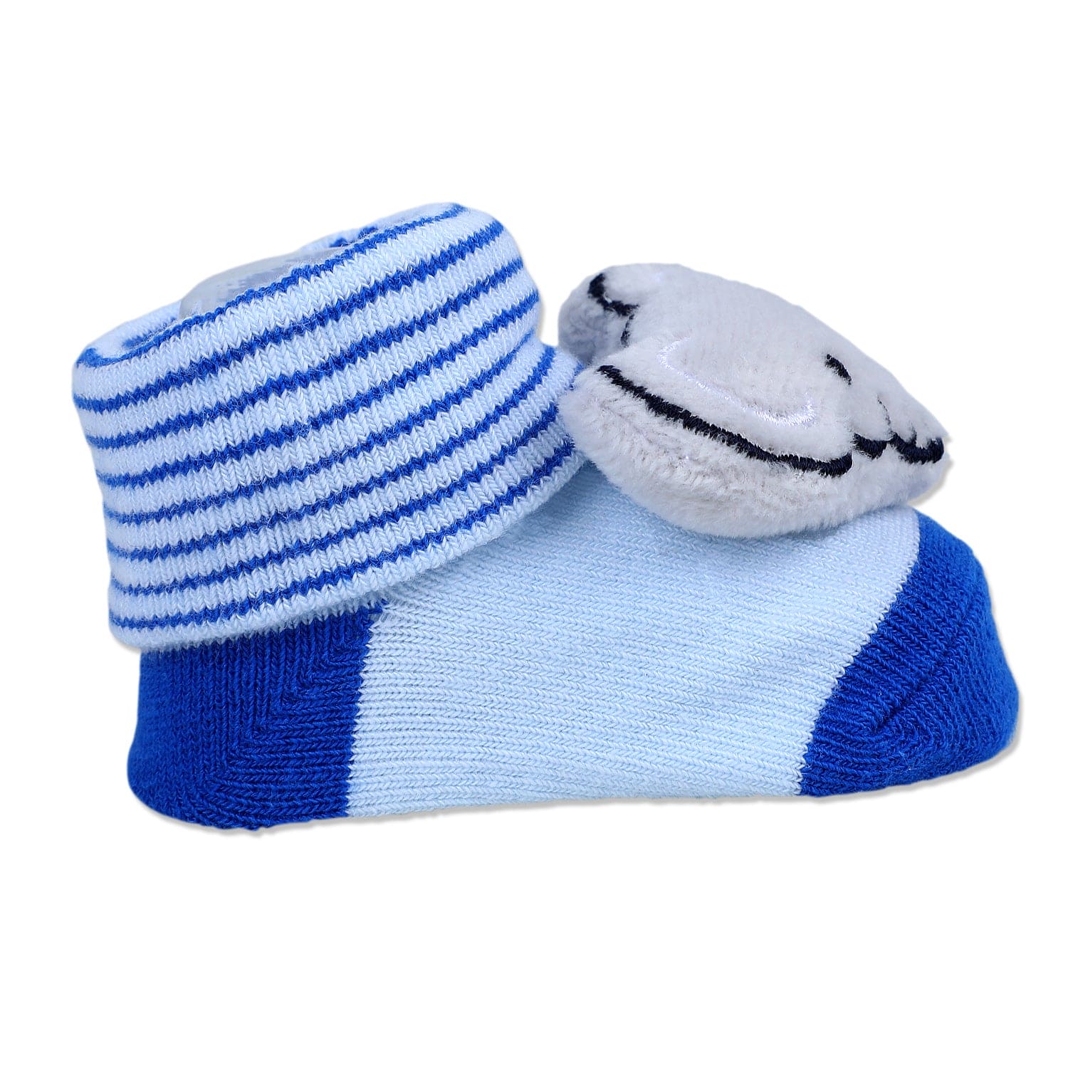 Baby Moo Elephant With Stripes Cotton Anti-Skid 3D Socks - Blue - Baby Moo