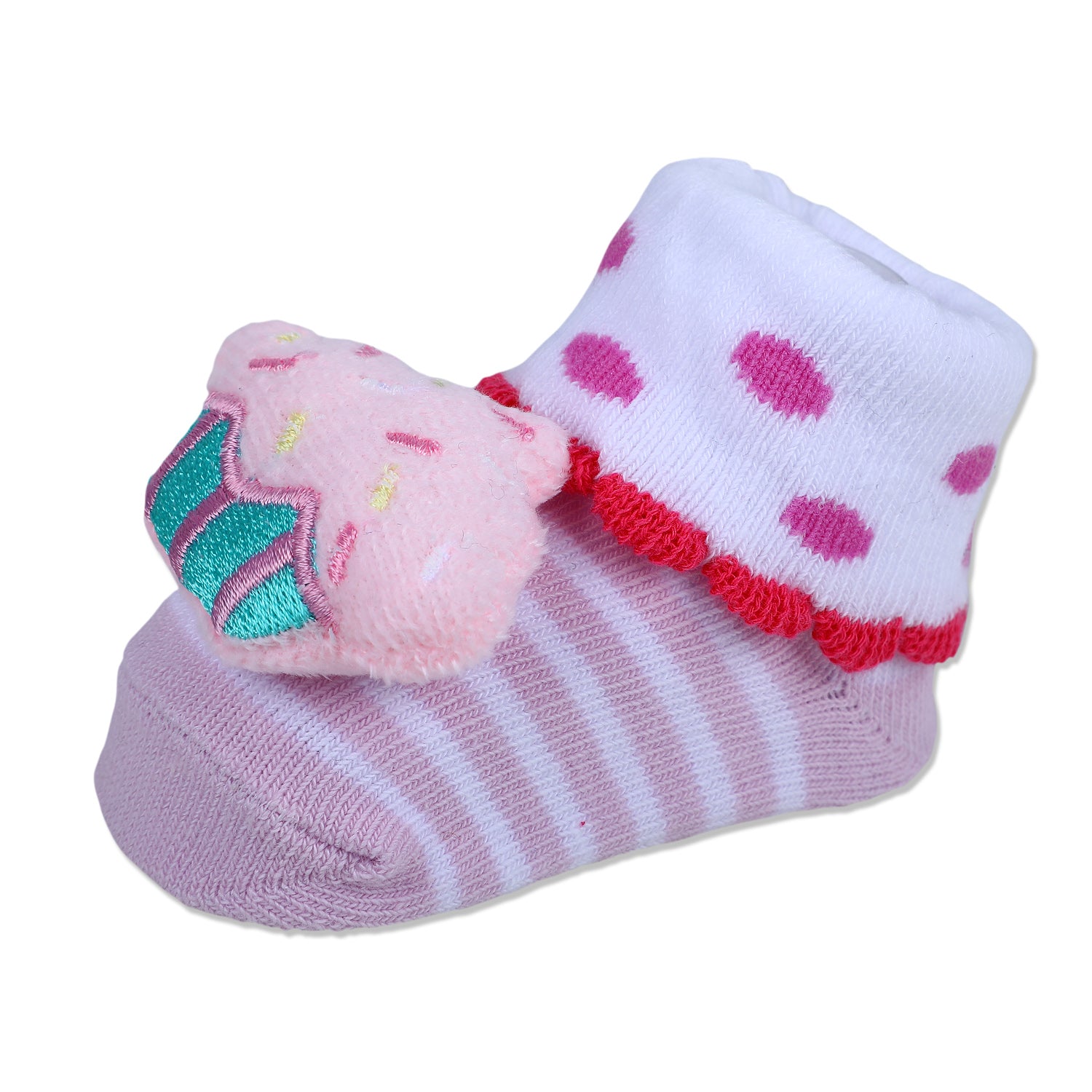 Baby Moo Sweet Cupcake Polka Cotton Anti-Skid 3D Socks - Pink - Baby Moo