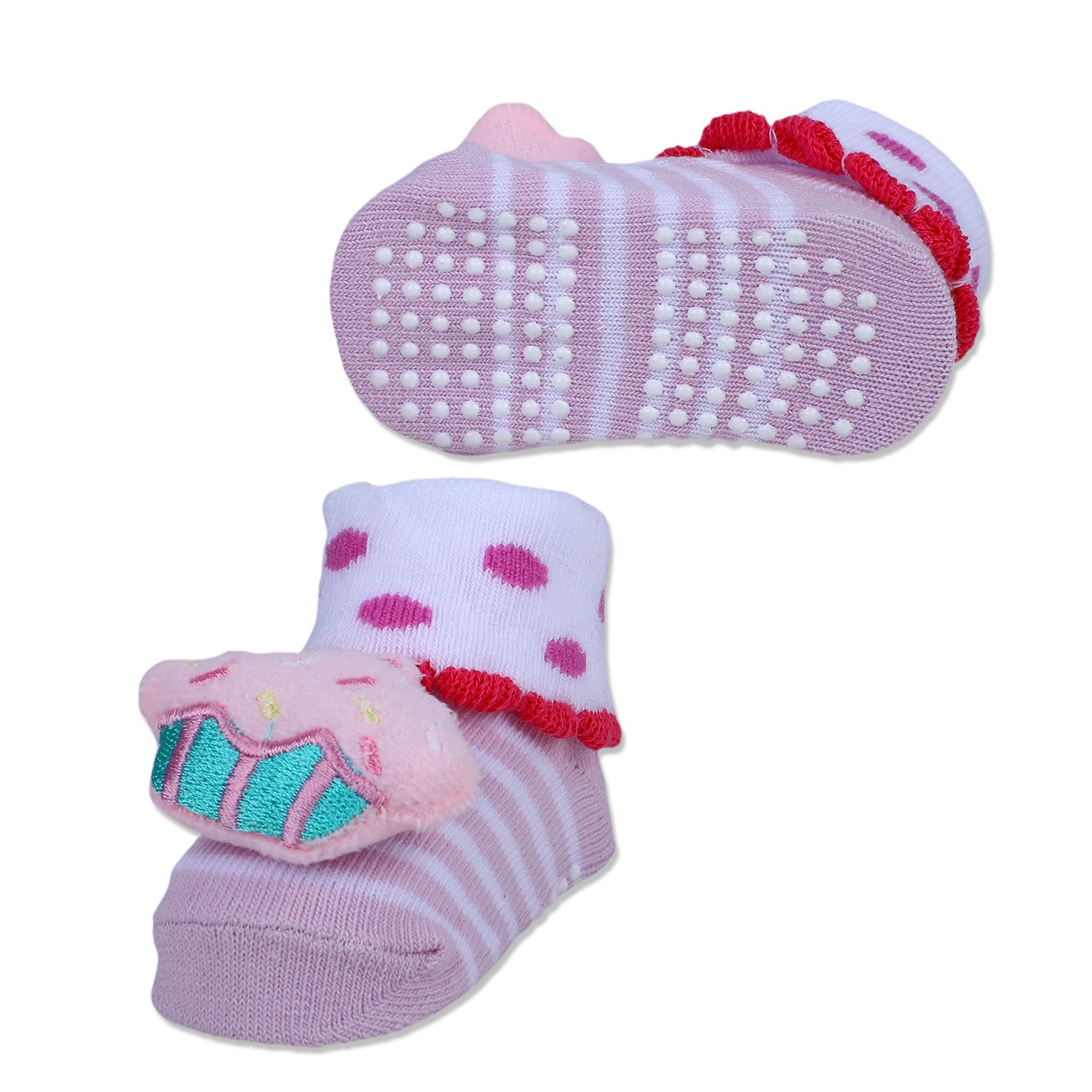 Baby Moo Sweet Cupcake Polka Cotton Anti-Skid 3D Socks - Pink - Baby Moo