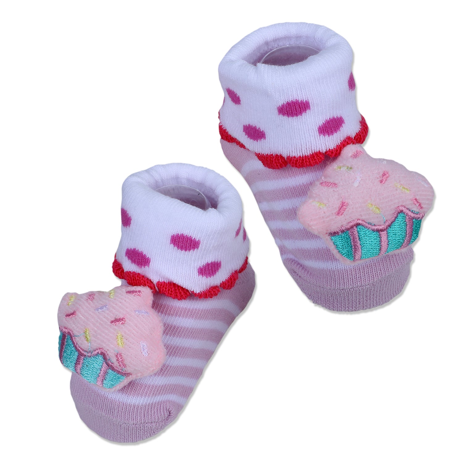 Baby Moo Sweet Cupcake Polka Cotton Anti-Skid 3D Socks - Pink - Baby Moo