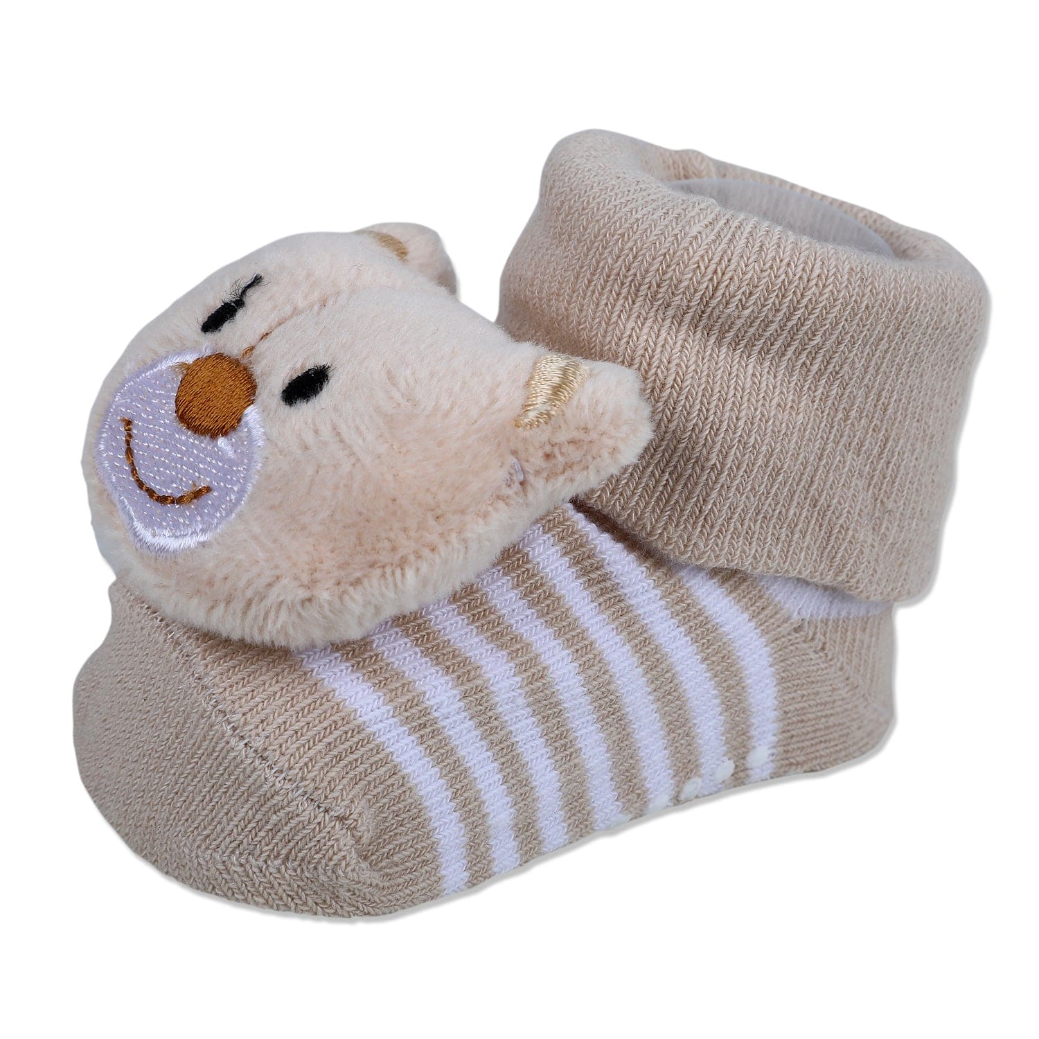 Baby Moo Happy Bear Cotton Anti-Skid 3D Socks - Beige - Baby Moo
