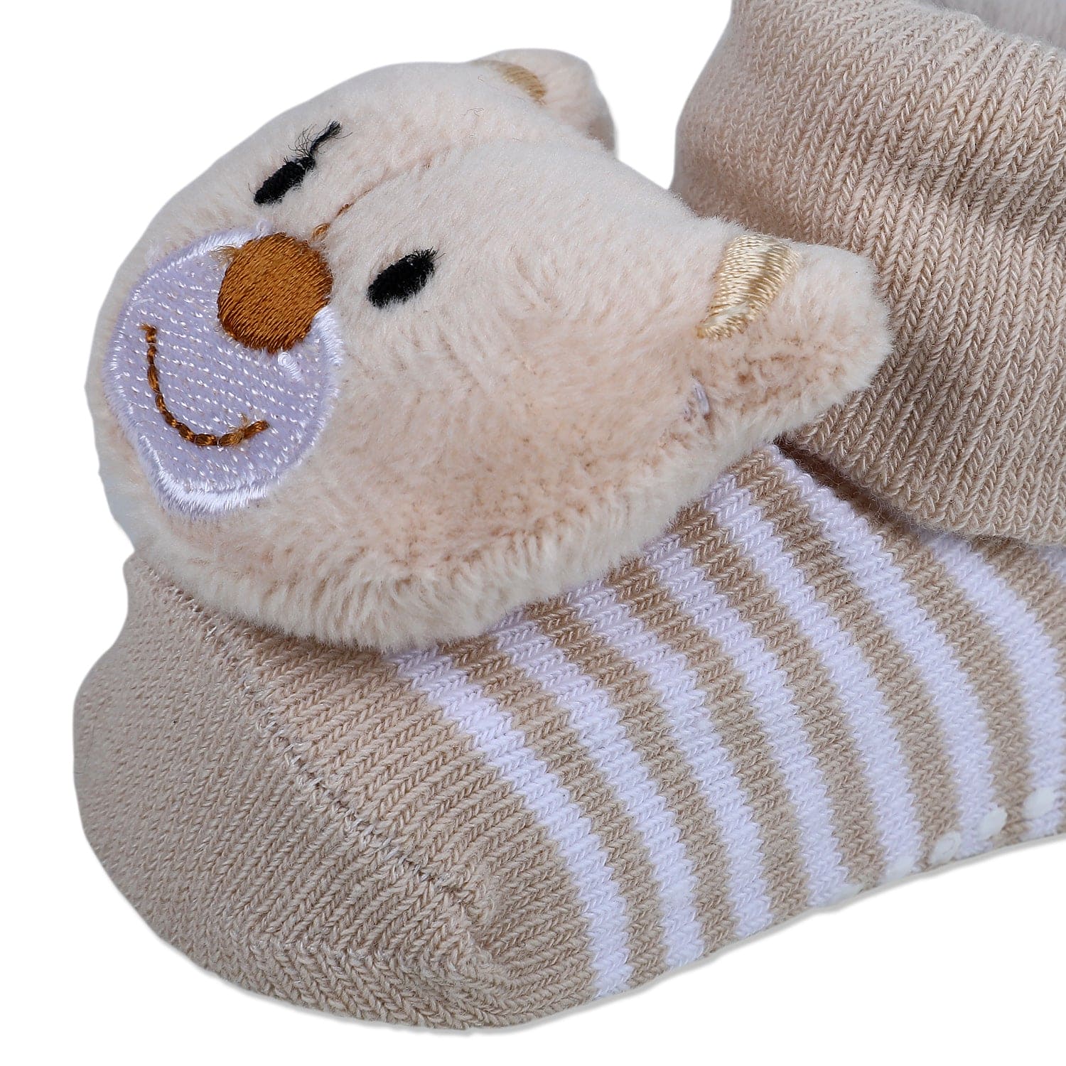 Baby Moo Happy Bear Cotton Anti-Skid 3D Socks - Beige - Baby Moo
